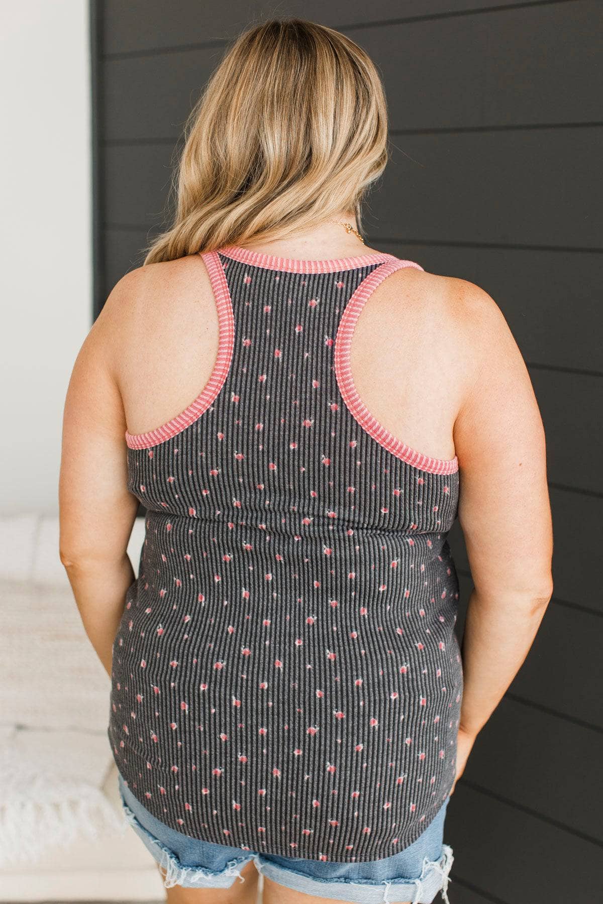 Fawn Over Me Floral Tank Top- Charcoal & Pink - Image 7