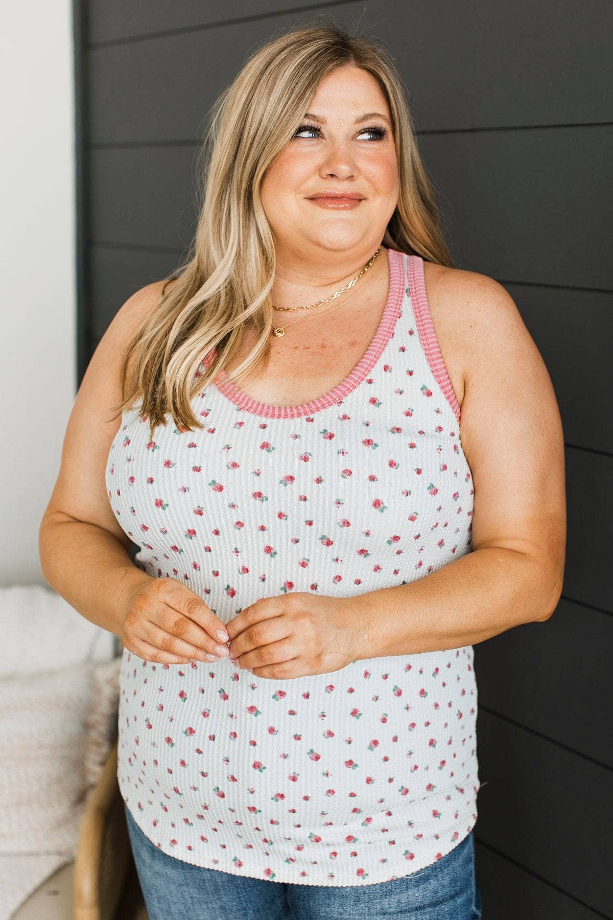 Fawn Over Me Floral Tank Top- Off-White & Pink - Image 3