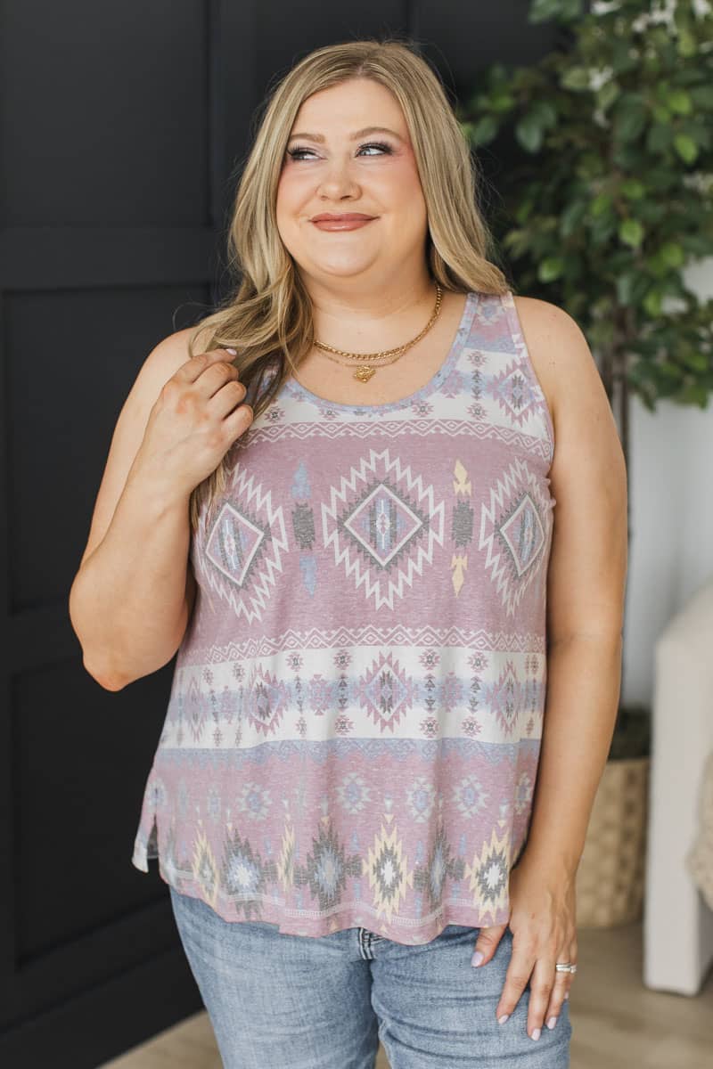Fearless and Free Aztec Tank Top- Mauve - Image 3