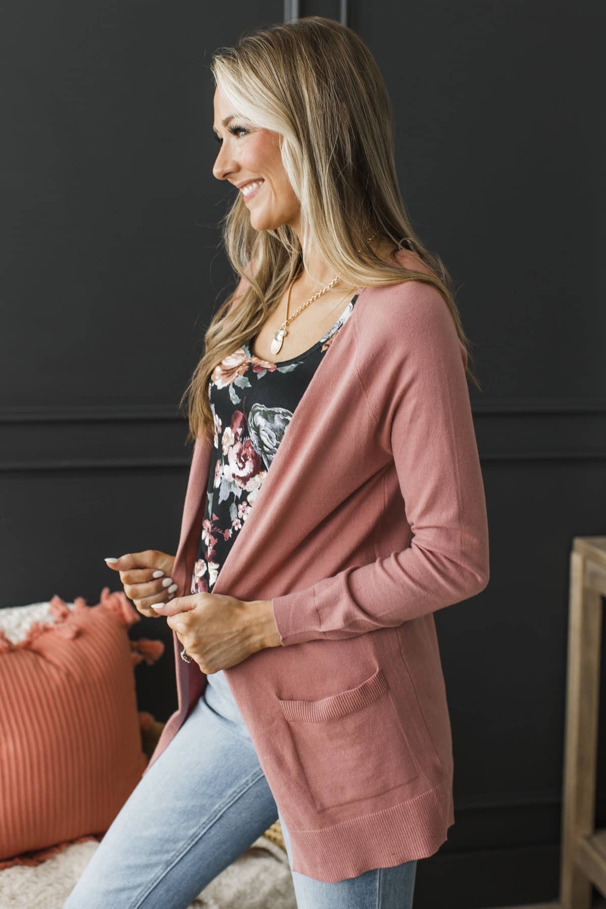 Fearless Heart Open Front Cardigan- Dusty Mauve - Image 2