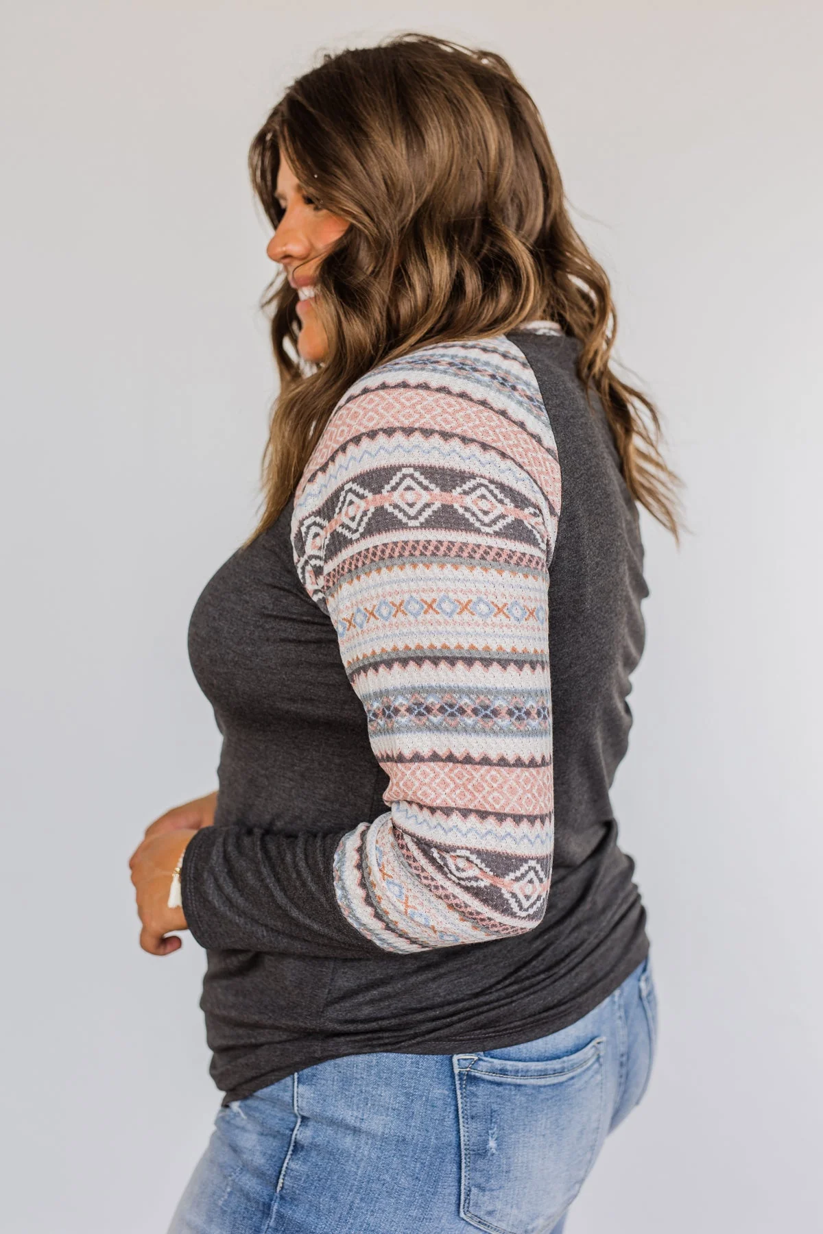 Fearless Looks Aztec Print Top- Charcoal - Image 10