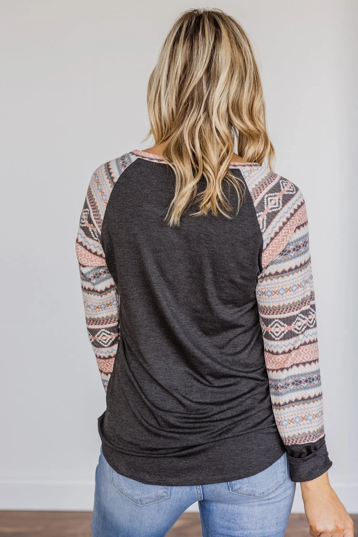 Fearless Looks Aztec Print Top- Charcoal - Image 12