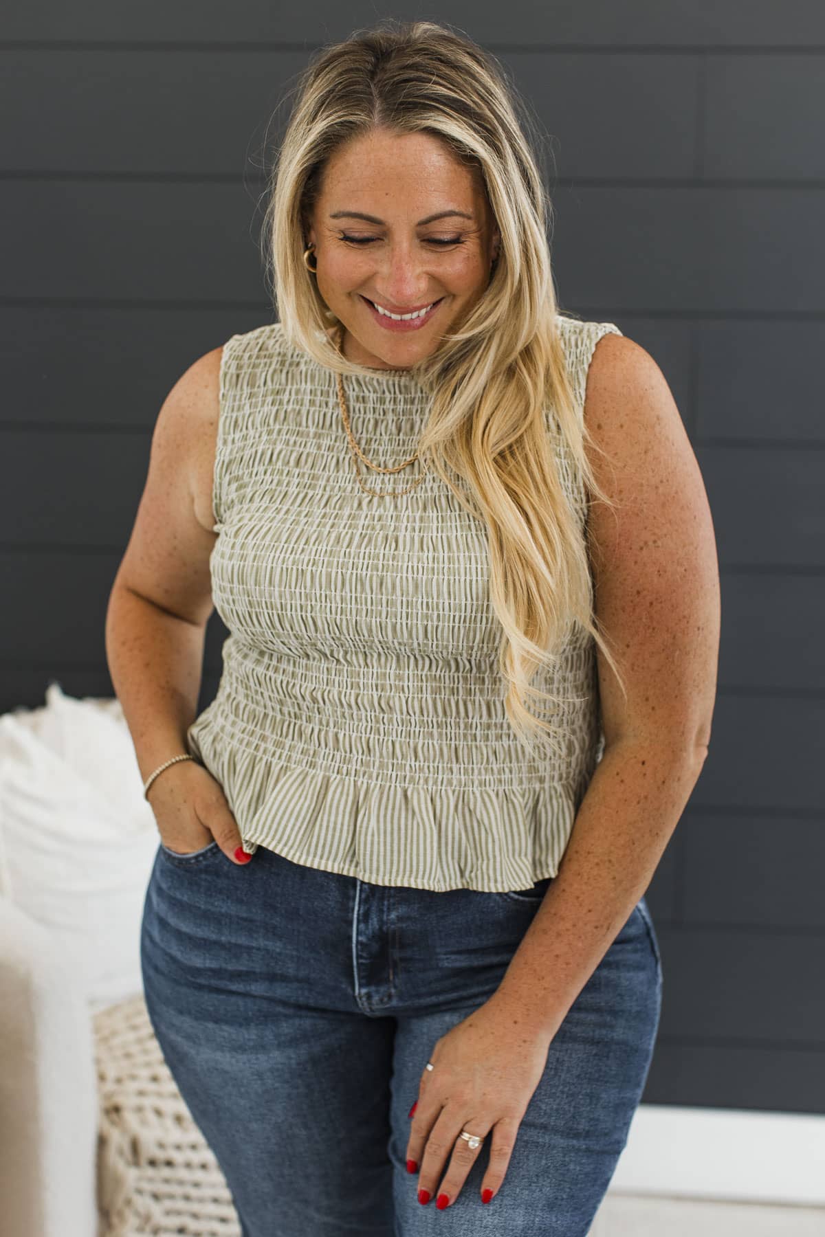Fearless Moves Peplum Tank Top- Light Olive - Image 2