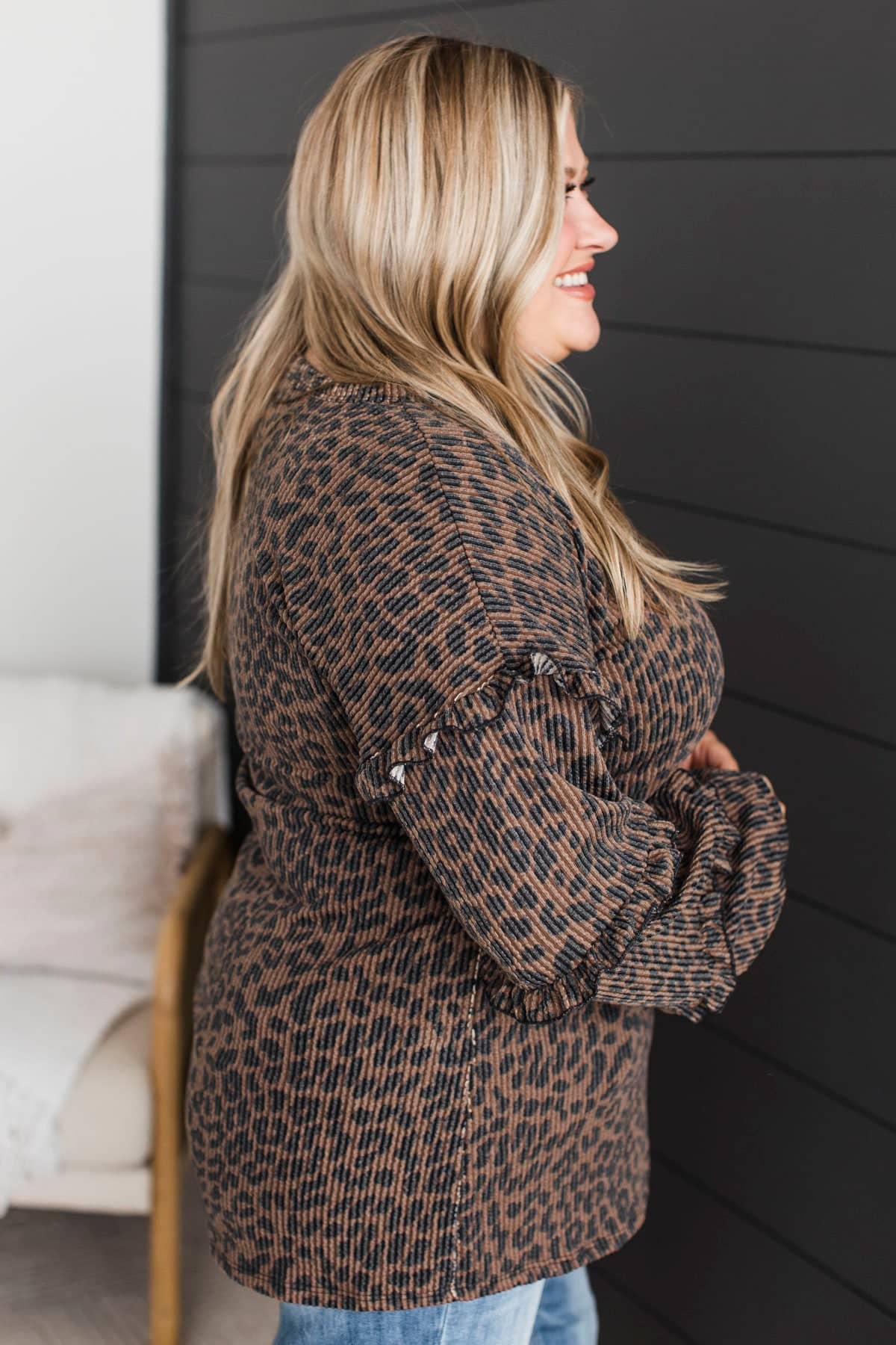 Fearless Soul Animal Print Ruffle Top- Brown - Image 6