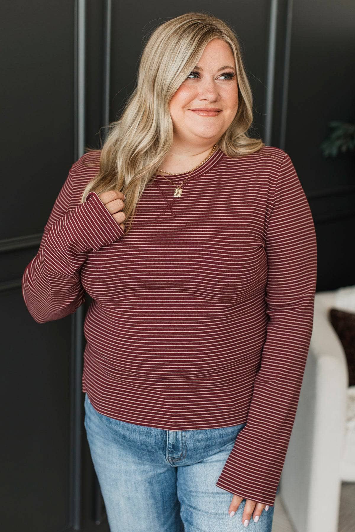 Fearless Spirit Long Sleeve Striped Top- Wine - Image 3