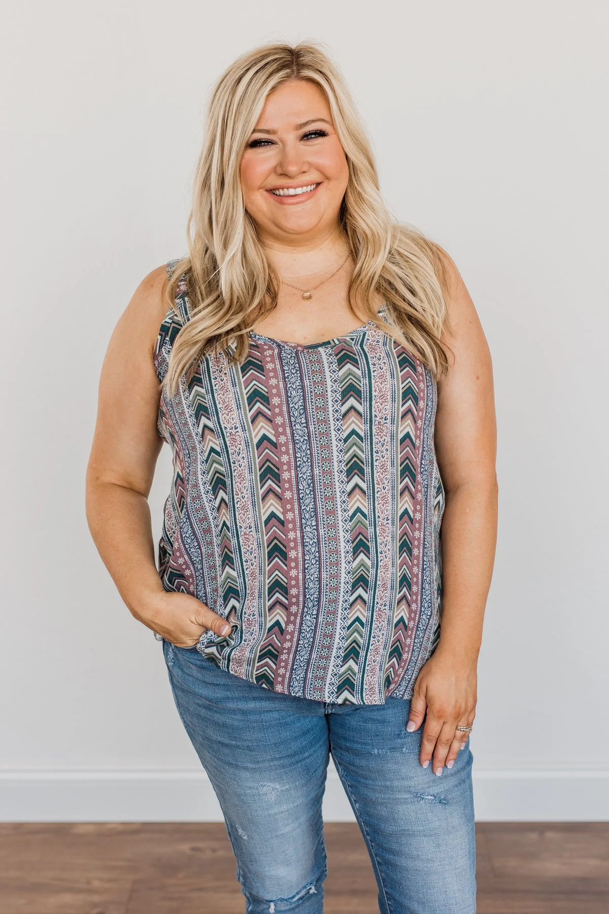 Fearlessly Authentic Printed Tank Top- Navy & Mauve Purple - Image 4