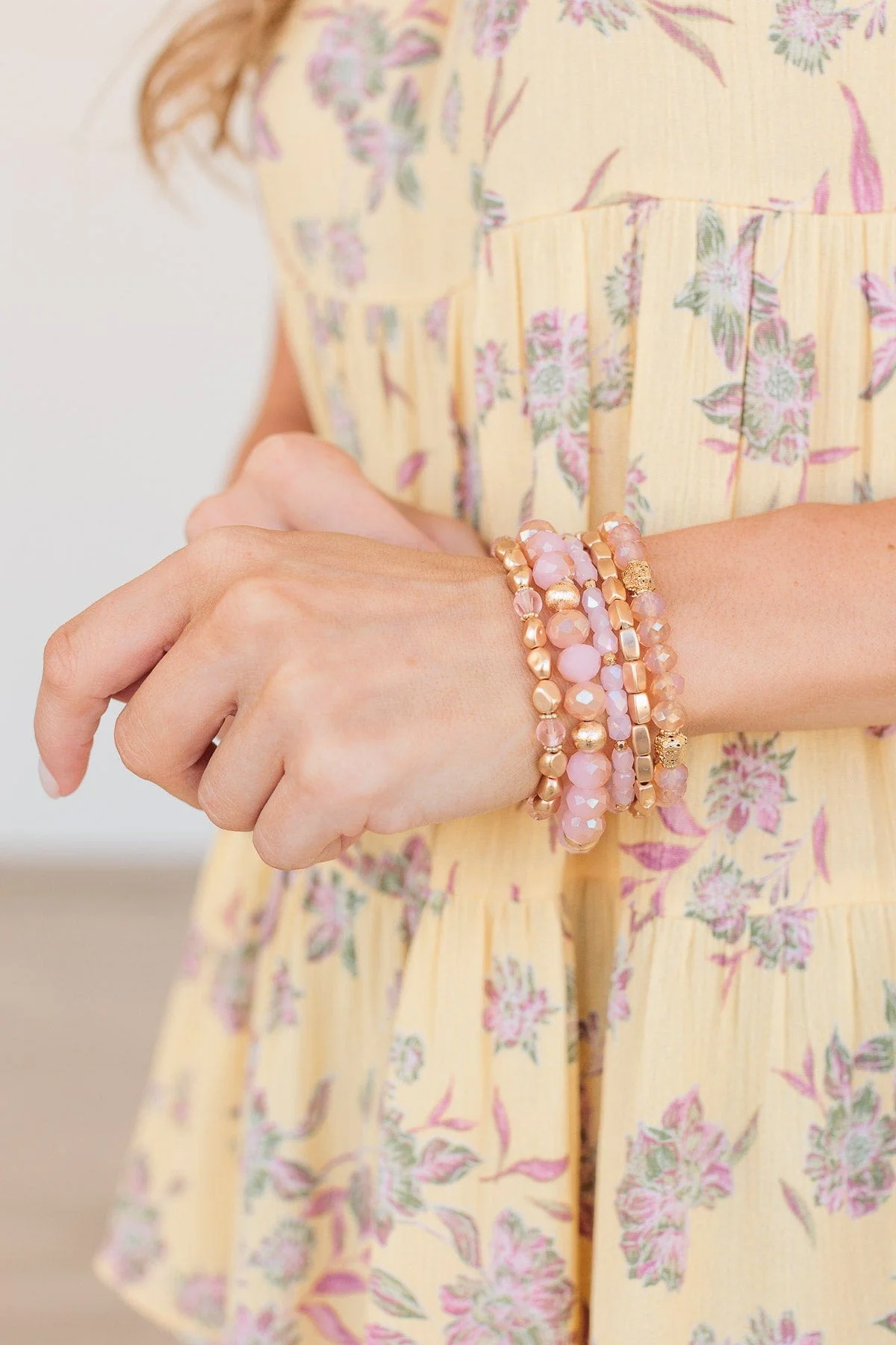 Feel Like A Queen Gold Bracelet Set- Pink - Image 2