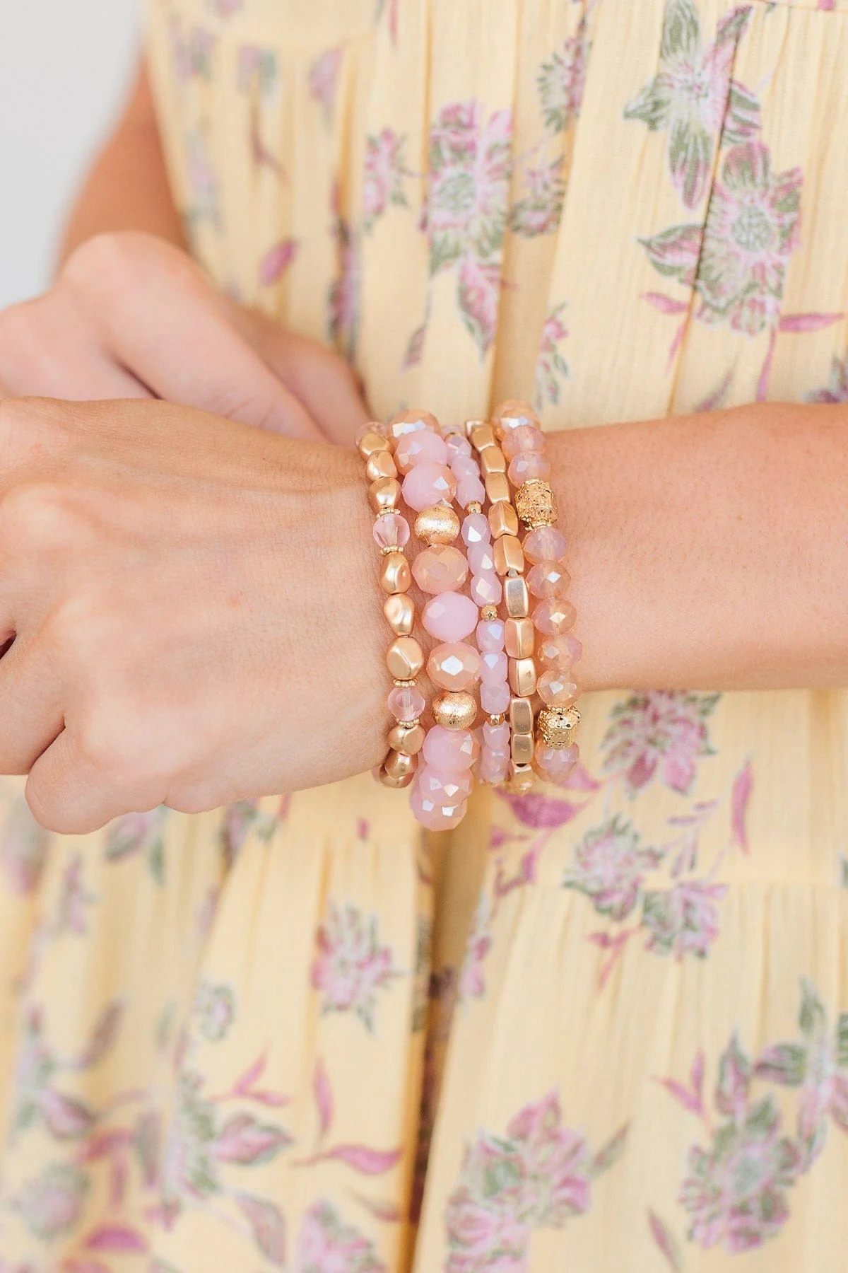 Feel Like A Queen Gold Bracelet Set- Pink - Image 3