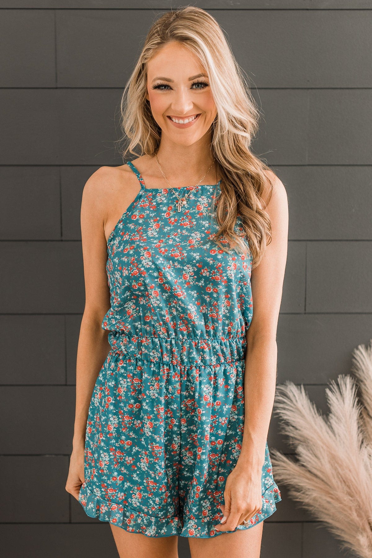 Feel The Fresh Breeze Floral Romper- Teal