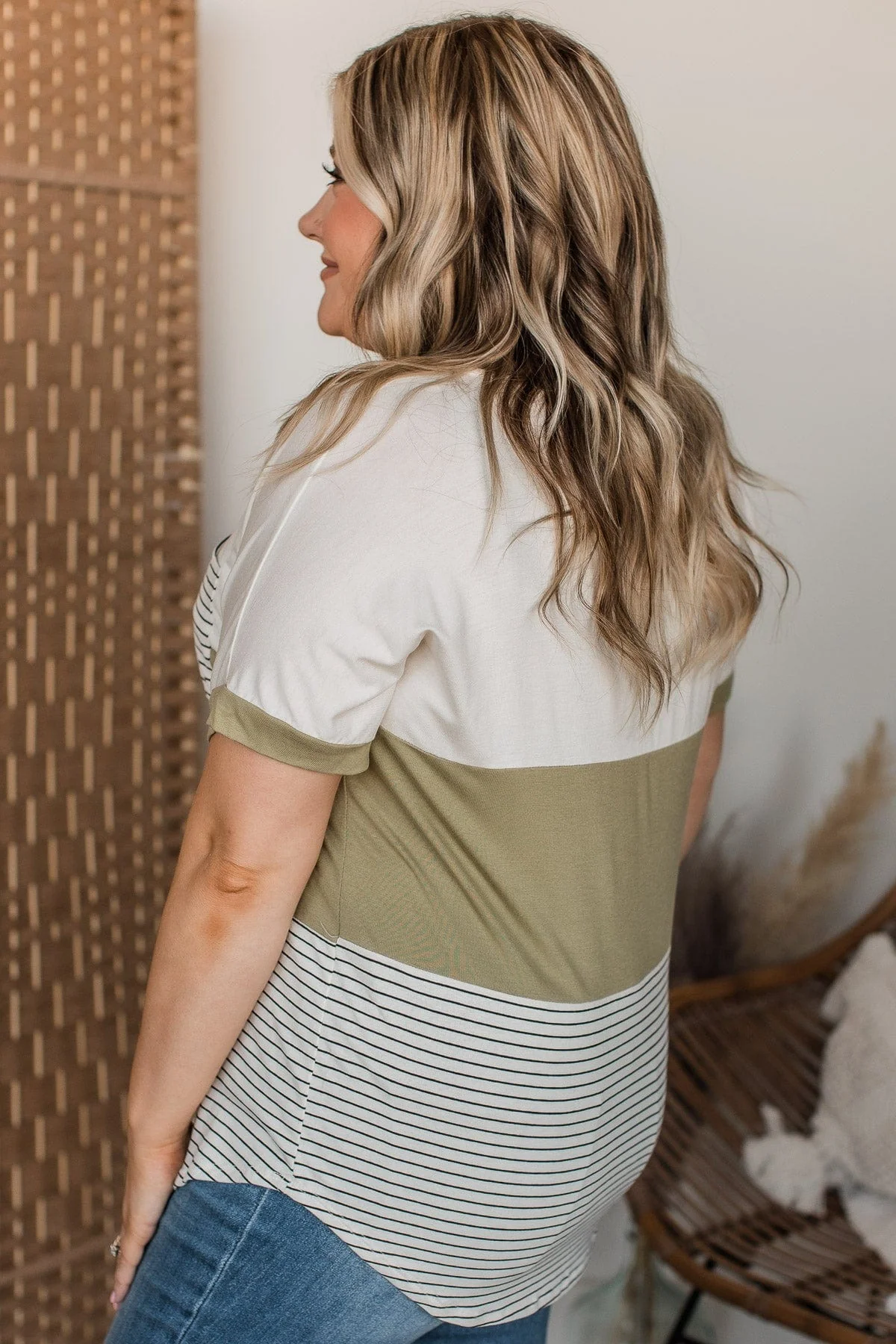 Feel The Joy Color Block Top- Off-White & Olive - Image 5
