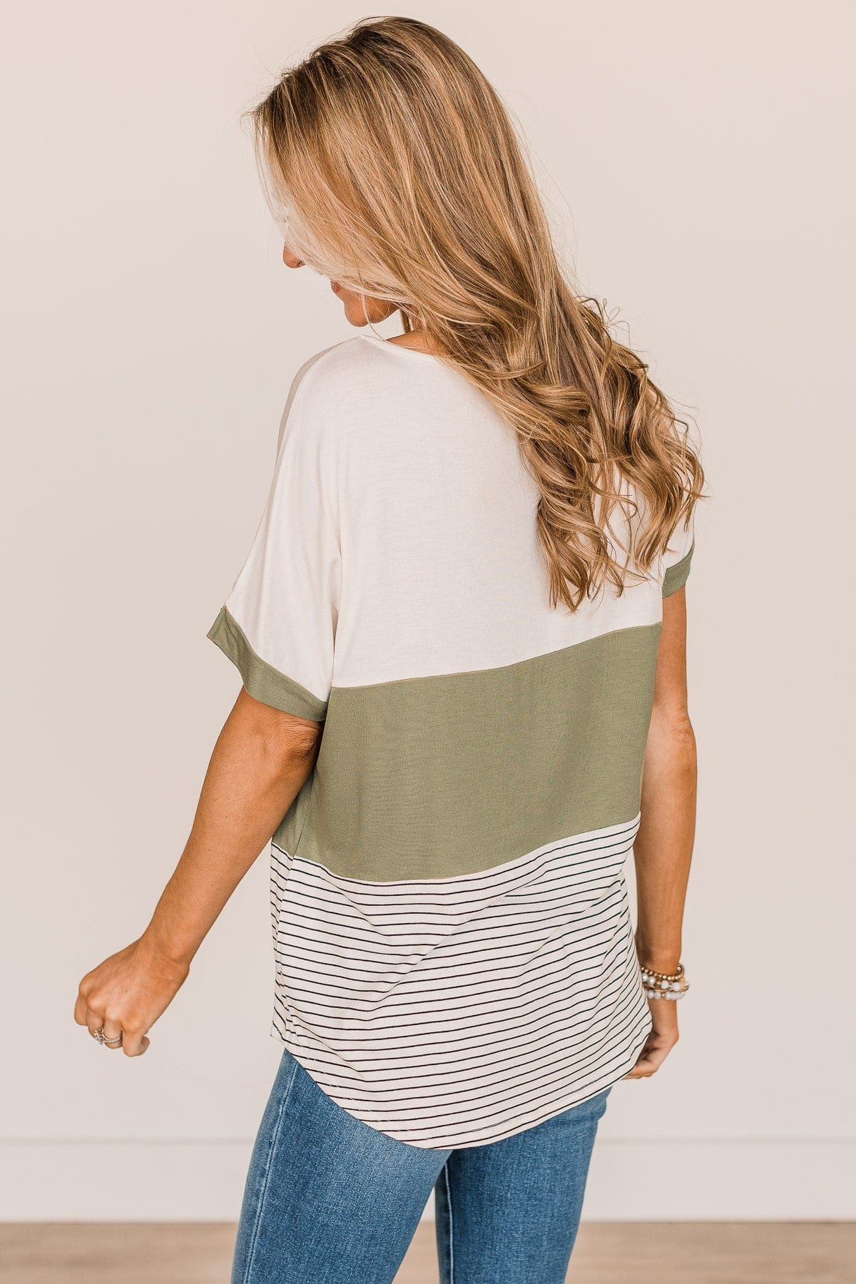 Feel The Joy Color Block Top- Off-White & Olive - Image 6