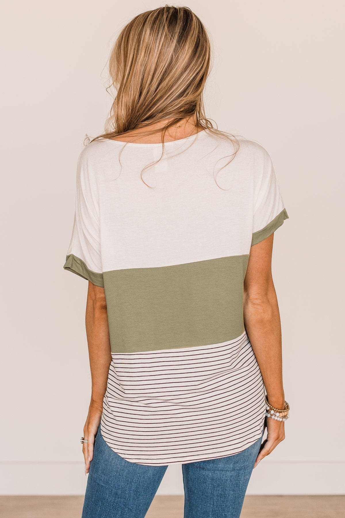 Feel The Joy Color Block Top- Off-White & Olive - Image 7