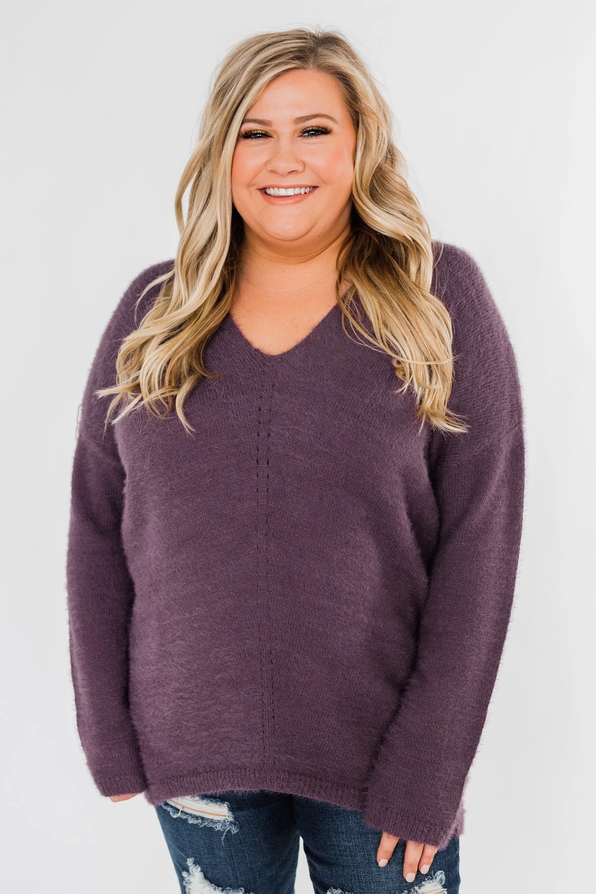 Feel The Magic Long Sleeve Sweater- Dark Purple - Image 8