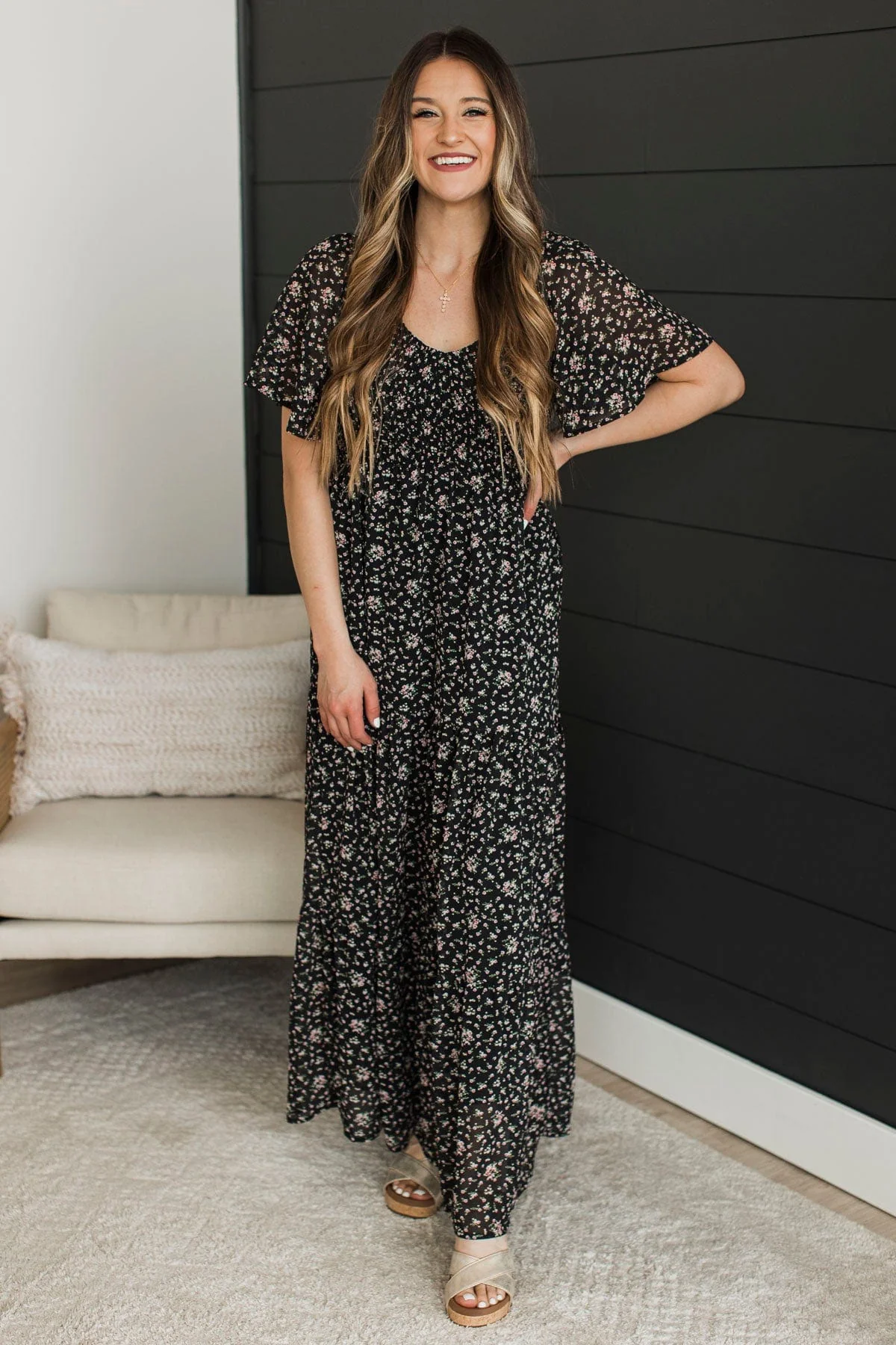 Feel The Music Floral Maxi Dress- Black - Image 2