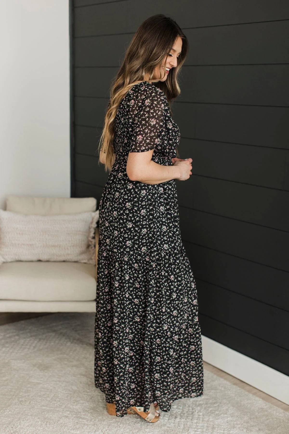 Feel The Music Floral Maxi Dress- Black - Image 5