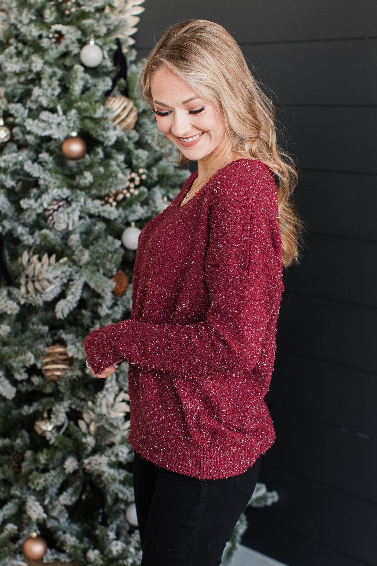 Feel The Spark Knit Sweater- Burgundy - Image 4