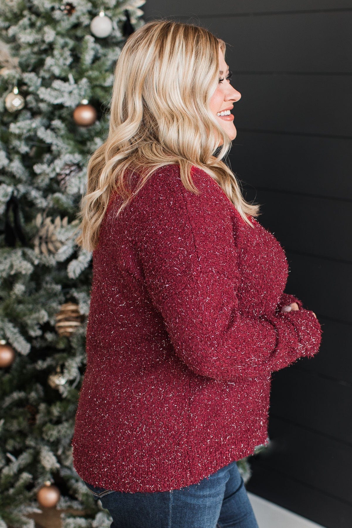 Feel The Spark Knit Sweater- Burgundy - Image 5
