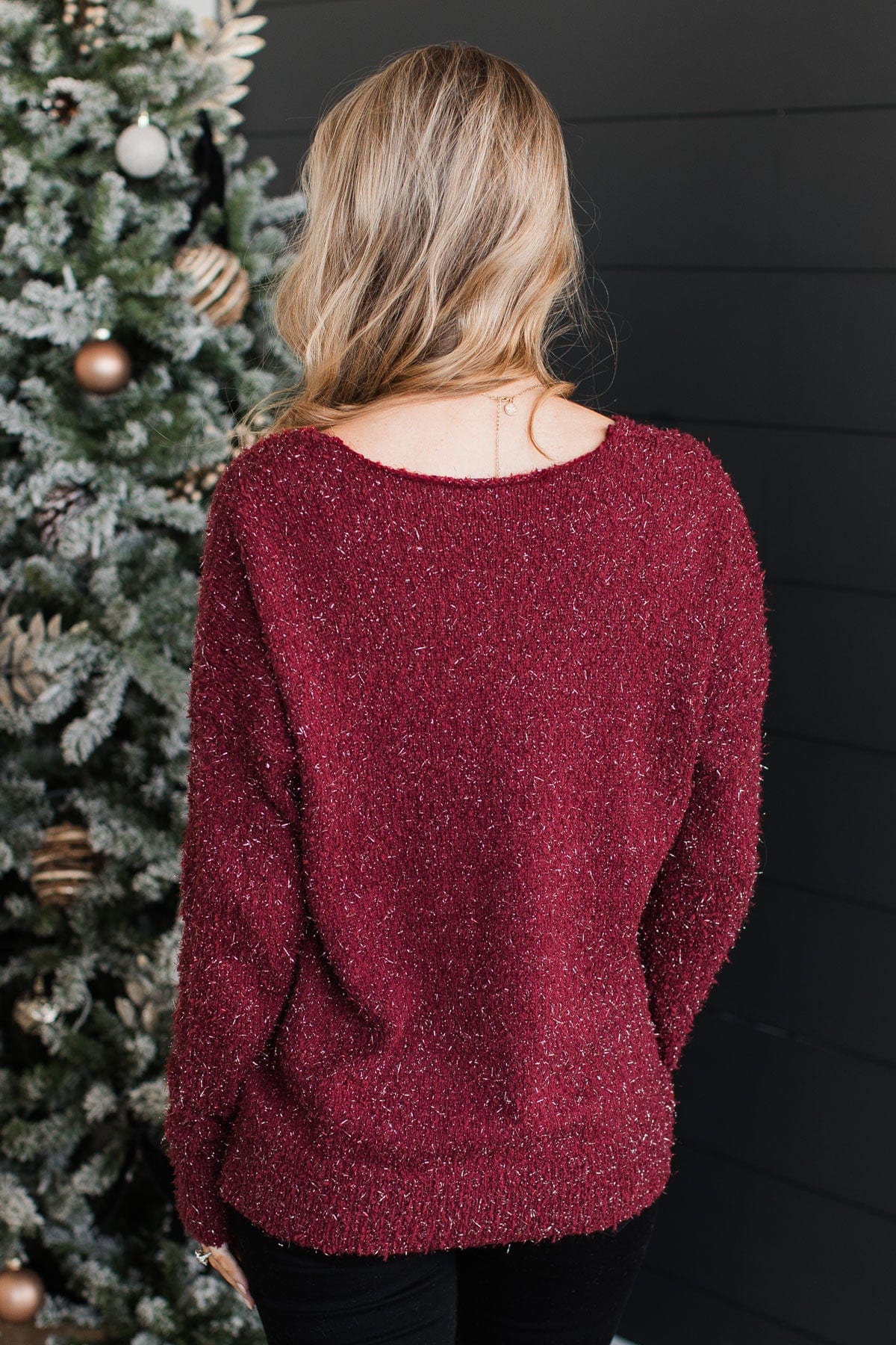 Feel The Spark Knit Sweater- Burgundy - Image 6