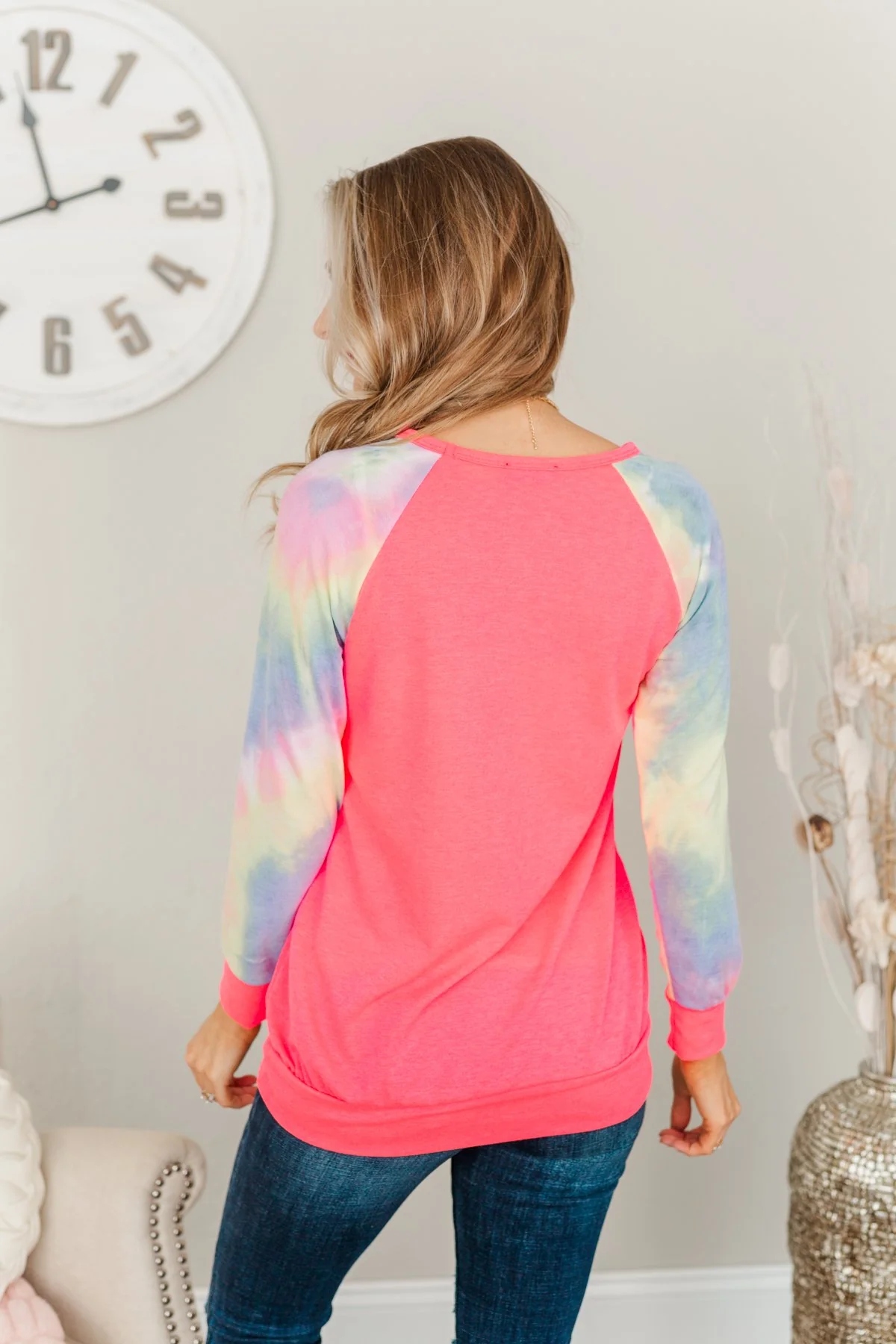Feel The Sunshine Tie Dye Top- Neon Pink & Multi-Color - Image 7