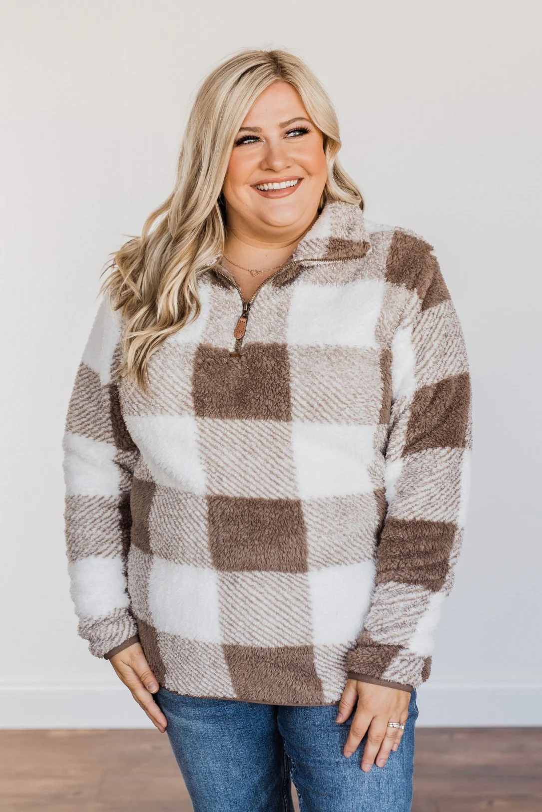 Feel The Warmth Quarter Zip Sherpa- Taupe - Image 3