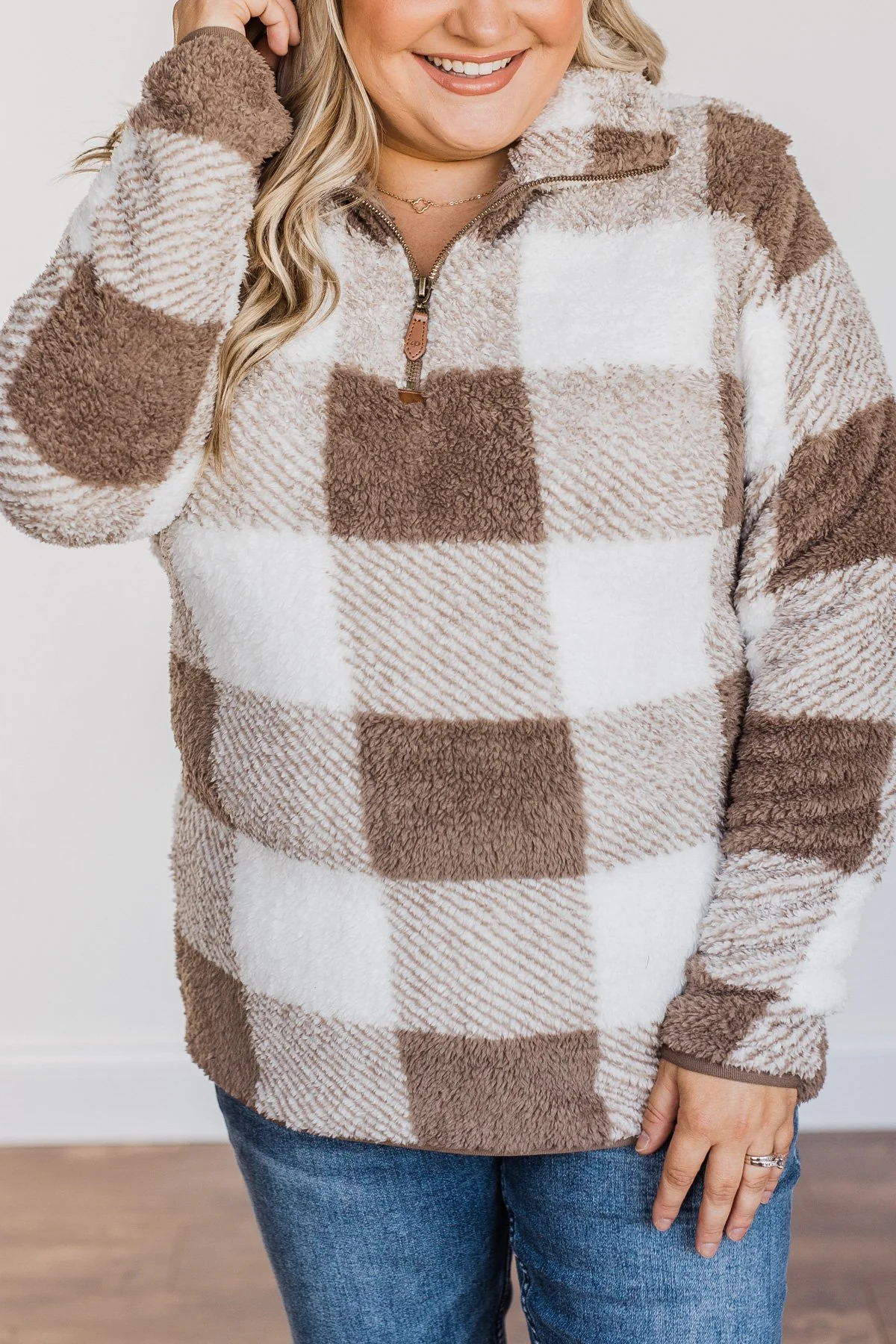 Feel The Warmth Quarter Zip Sherpa- Taupe - Image 5
