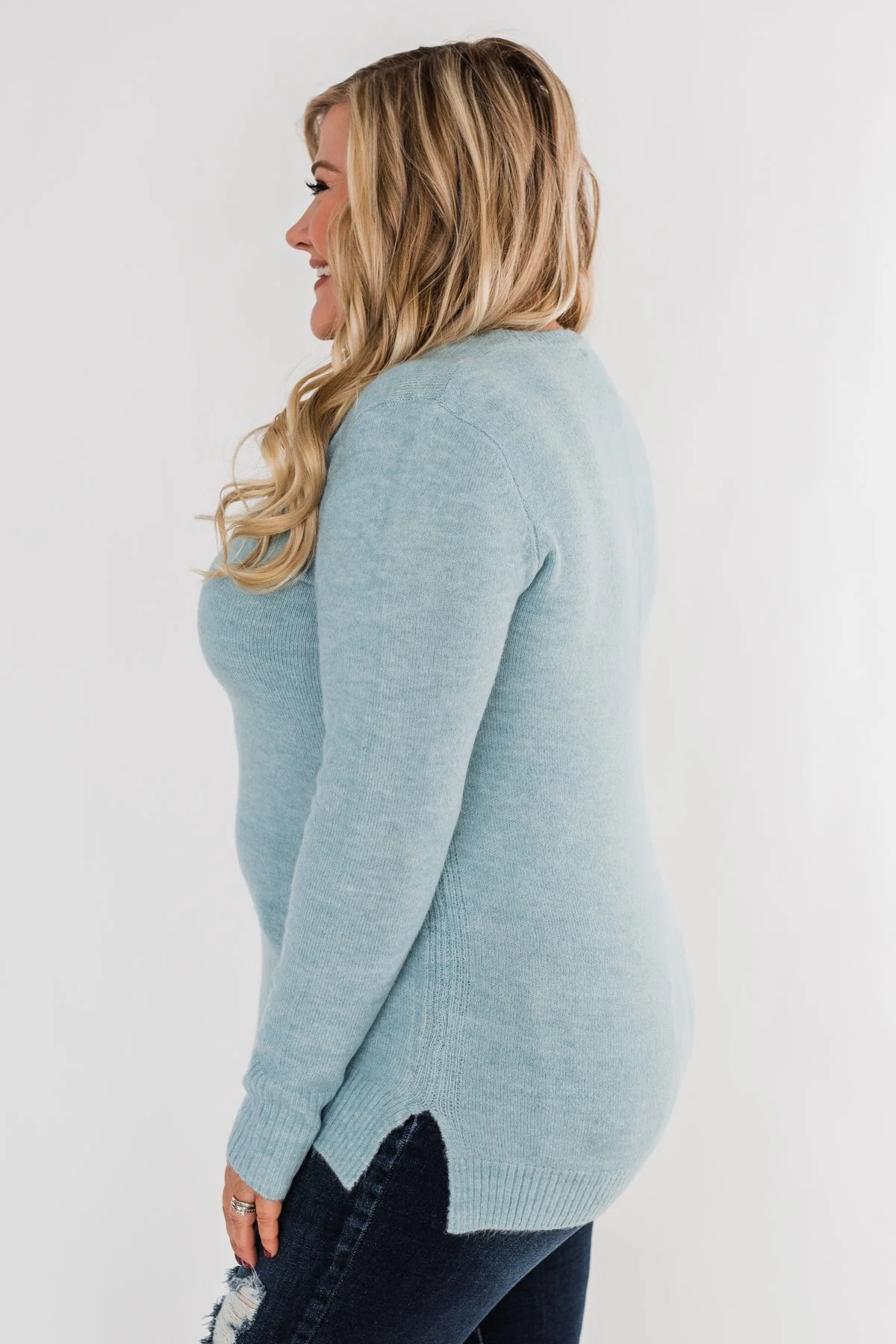 Feel This Moment V-Neck Sweater- Sky Blue - Image 6