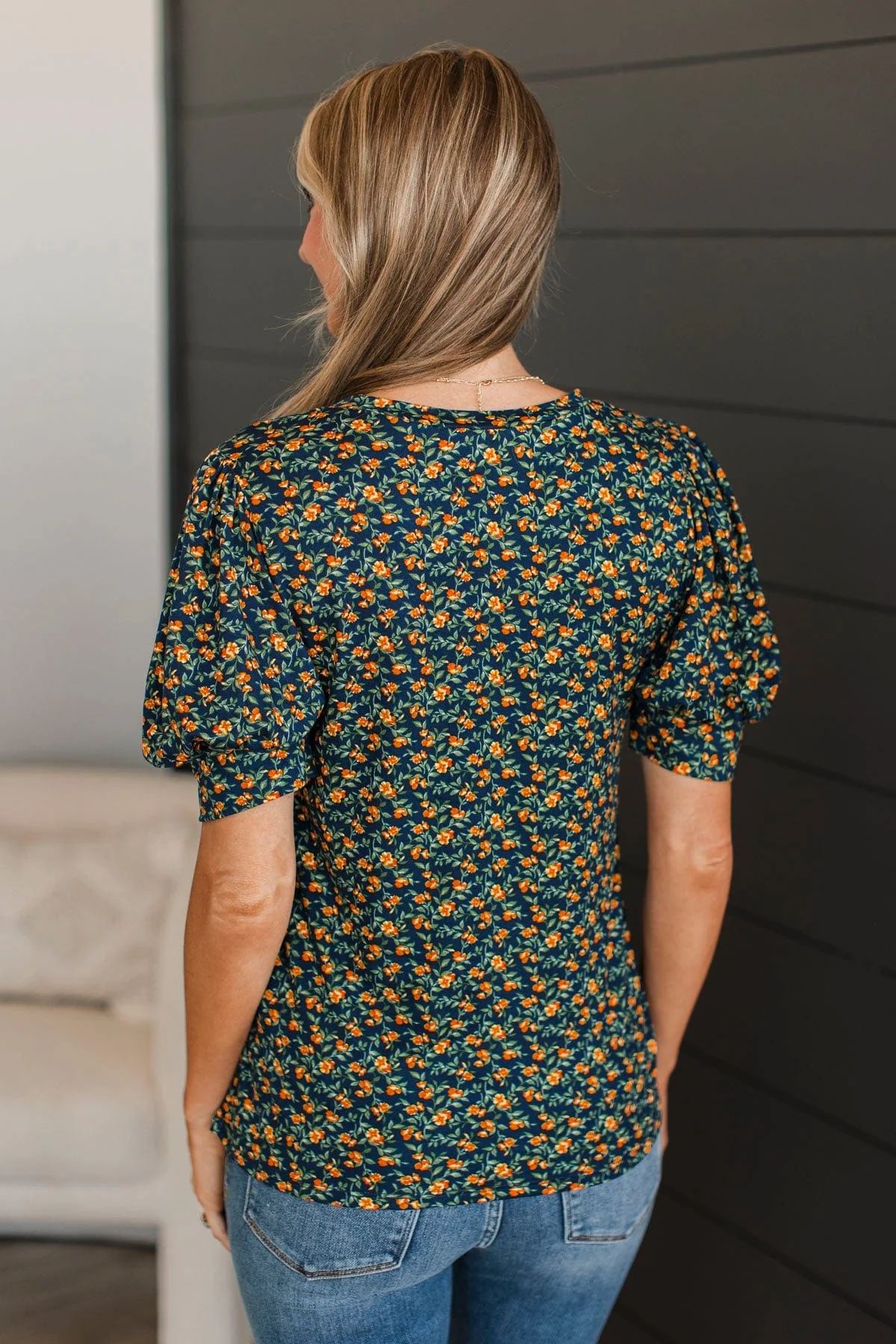 Feel You Close Floral Puff Sleeve Top- Navy - Image 8