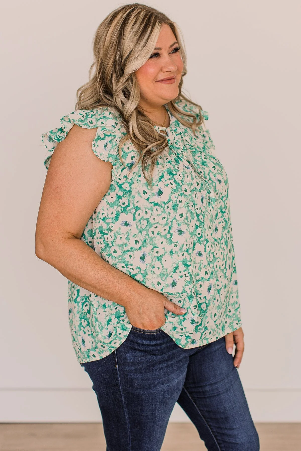 Feel Your Love Floral Blouse- Green & Ivory - Image 5