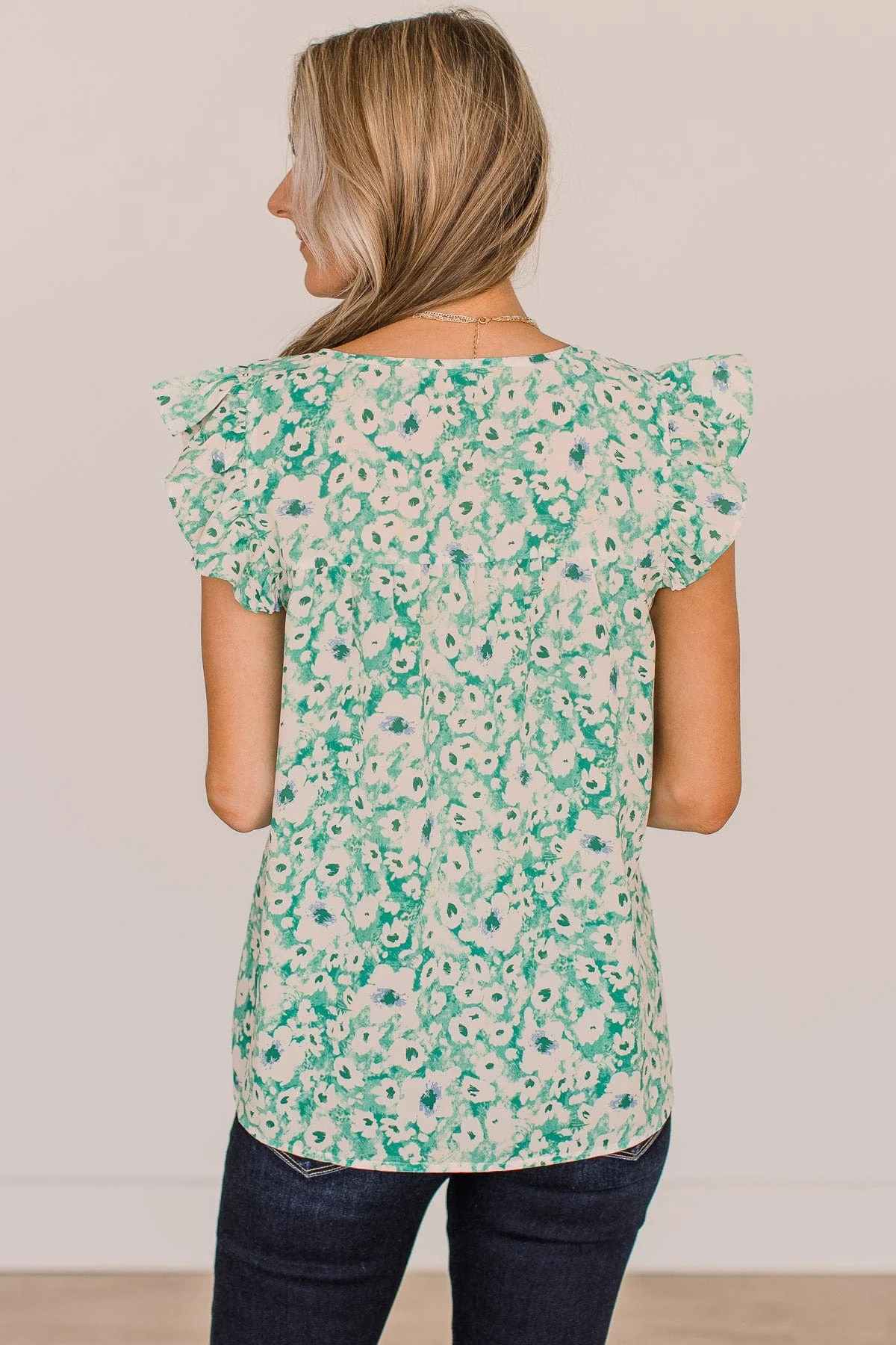 Feel Your Love Floral Blouse- Green & Ivory - Image 7