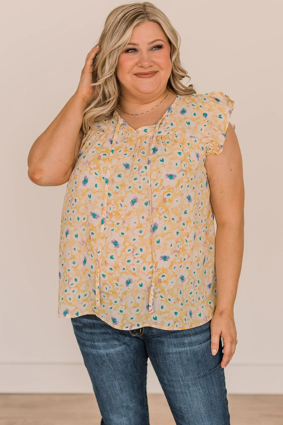 Feel Your Love Floral Blouse- Yellow & Ivory - Image 4