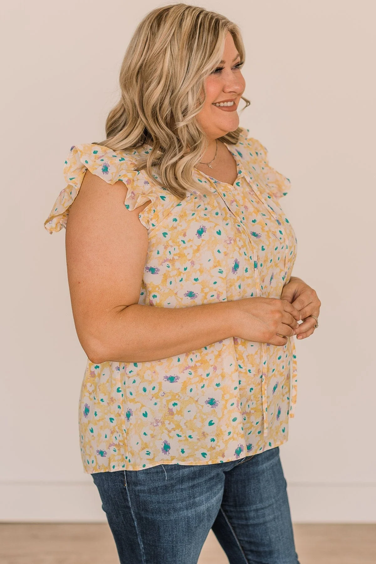 Feel Your Love Floral Blouse- Yellow & Ivory - Image 6