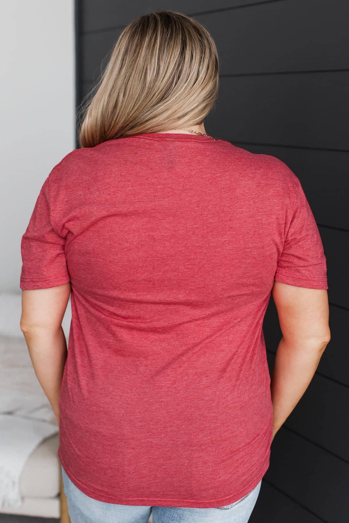 "Feelin' Festive" Graphic Tee- Heather Red - Image 7