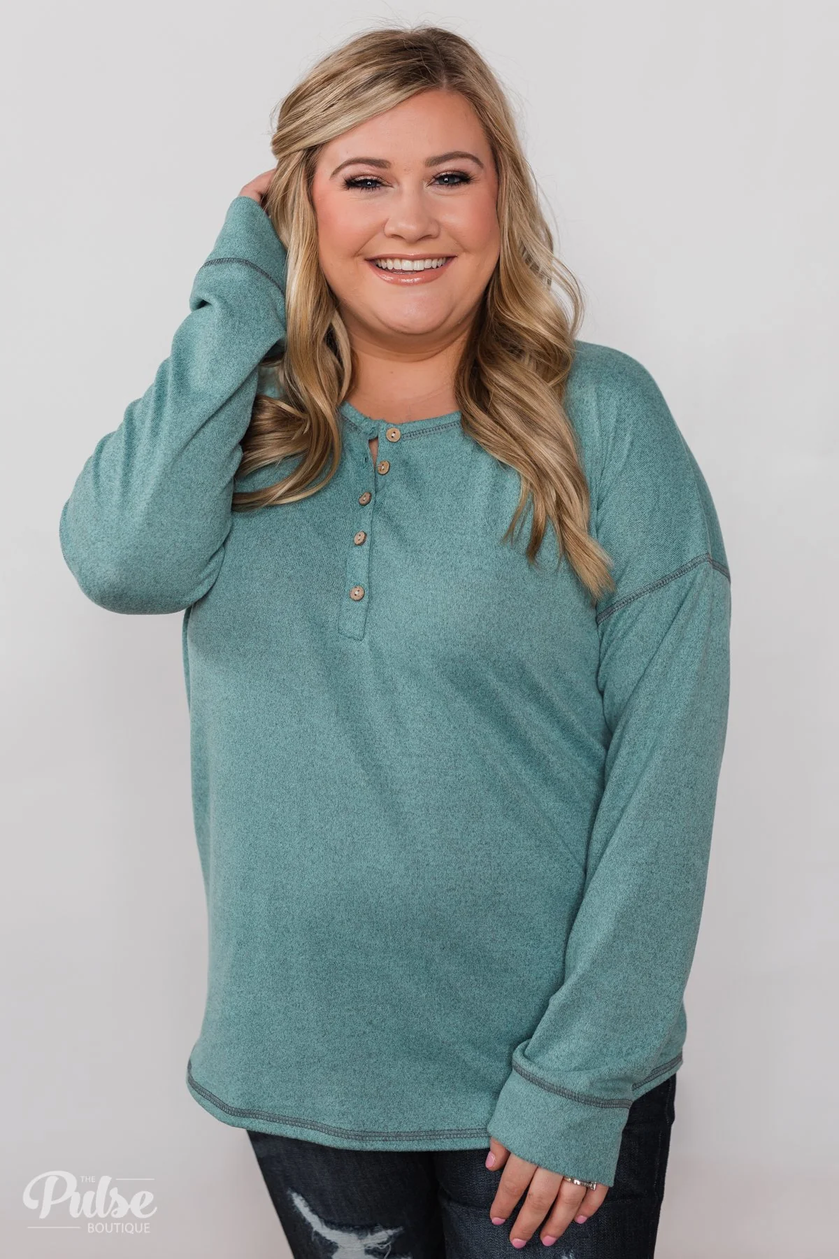 Feeling Fine 5-Button Long Sleeve Top - Mint - Image 11