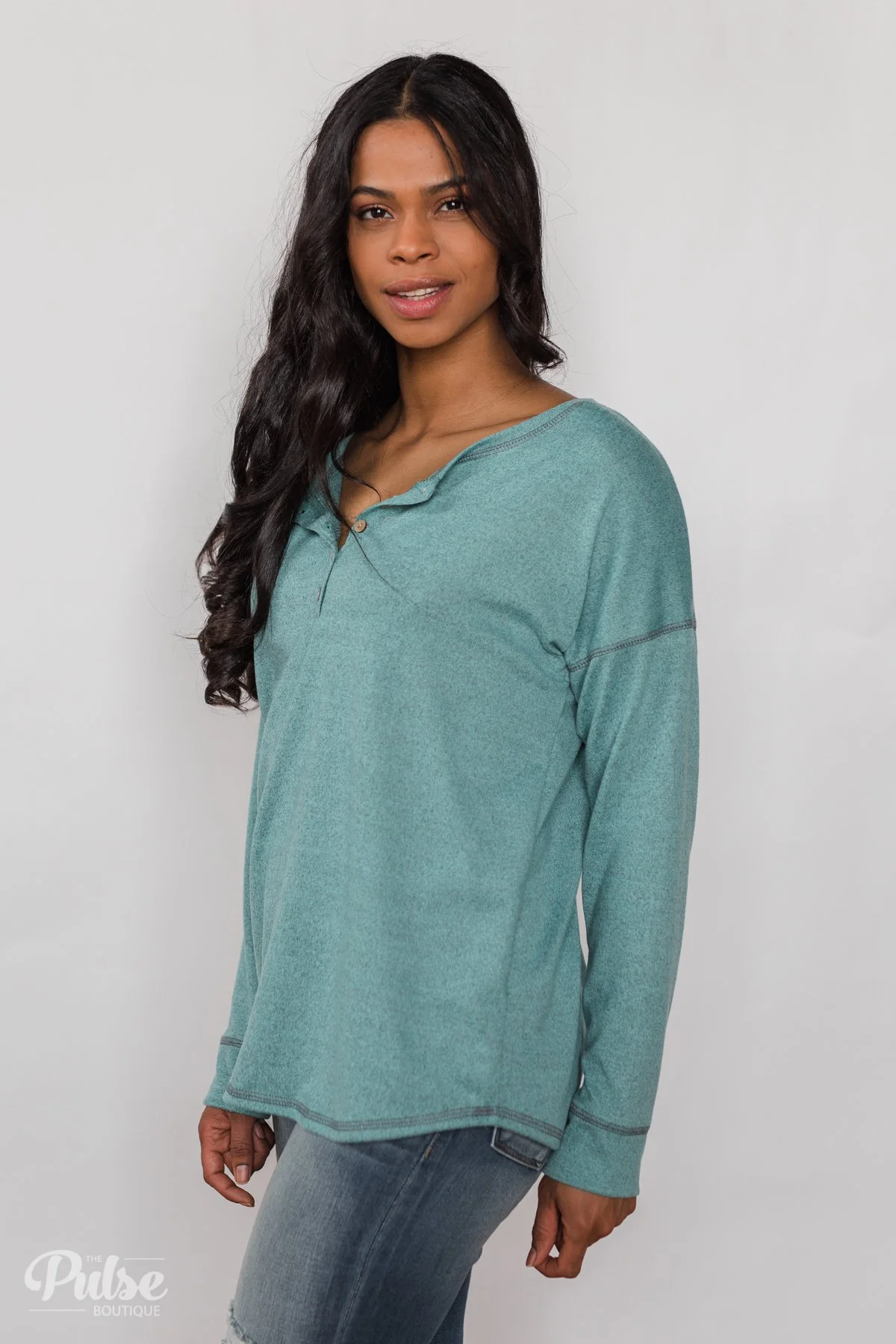 Feeling Fine 5-Button Long Sleeve Top - Mint - Image 14
