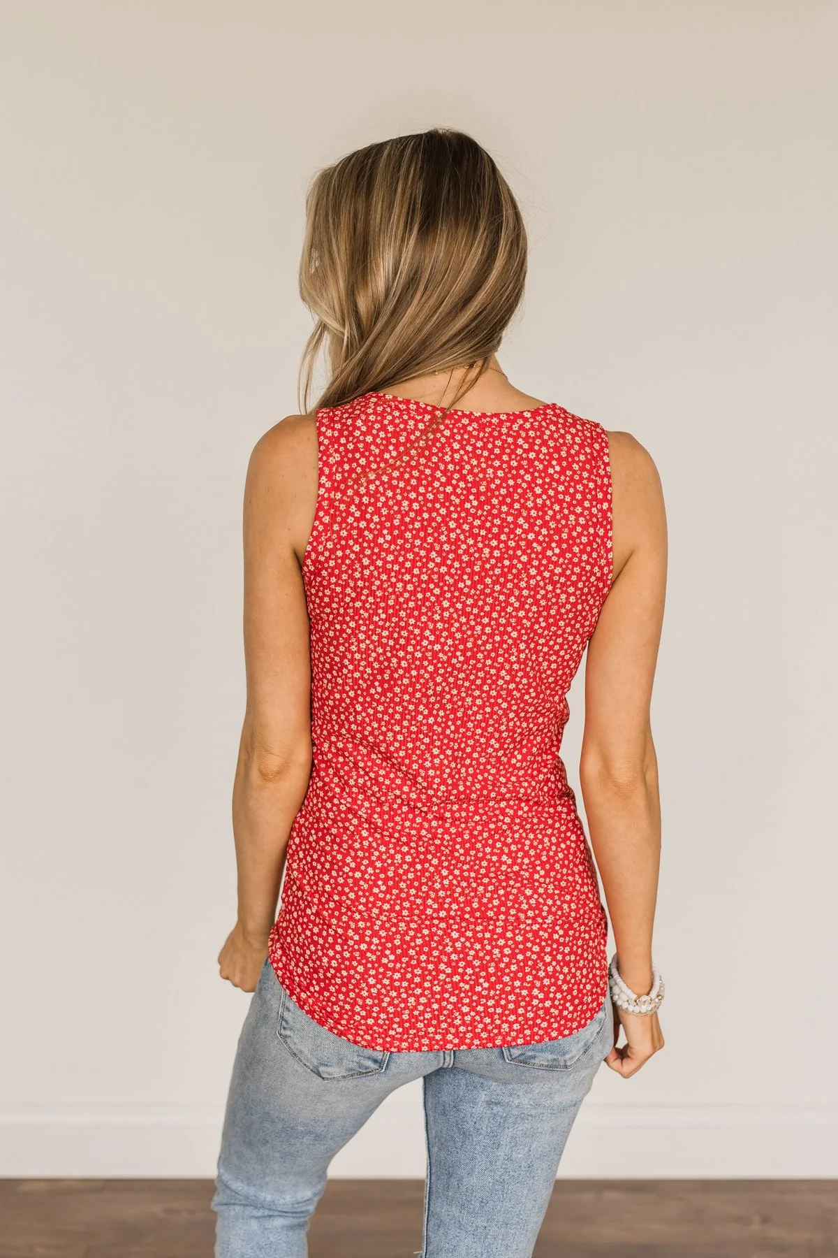 Feelin' Like A Firecracker Floral Henley Tank Top- Red - Image 11