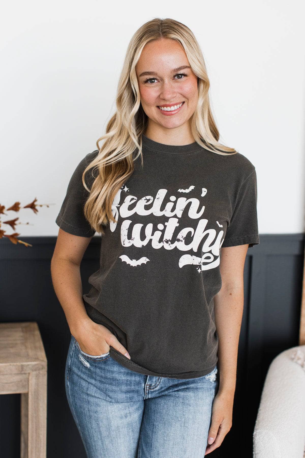 "Feelin' Witchy" Graphic Tee- Charcoal - Image 2