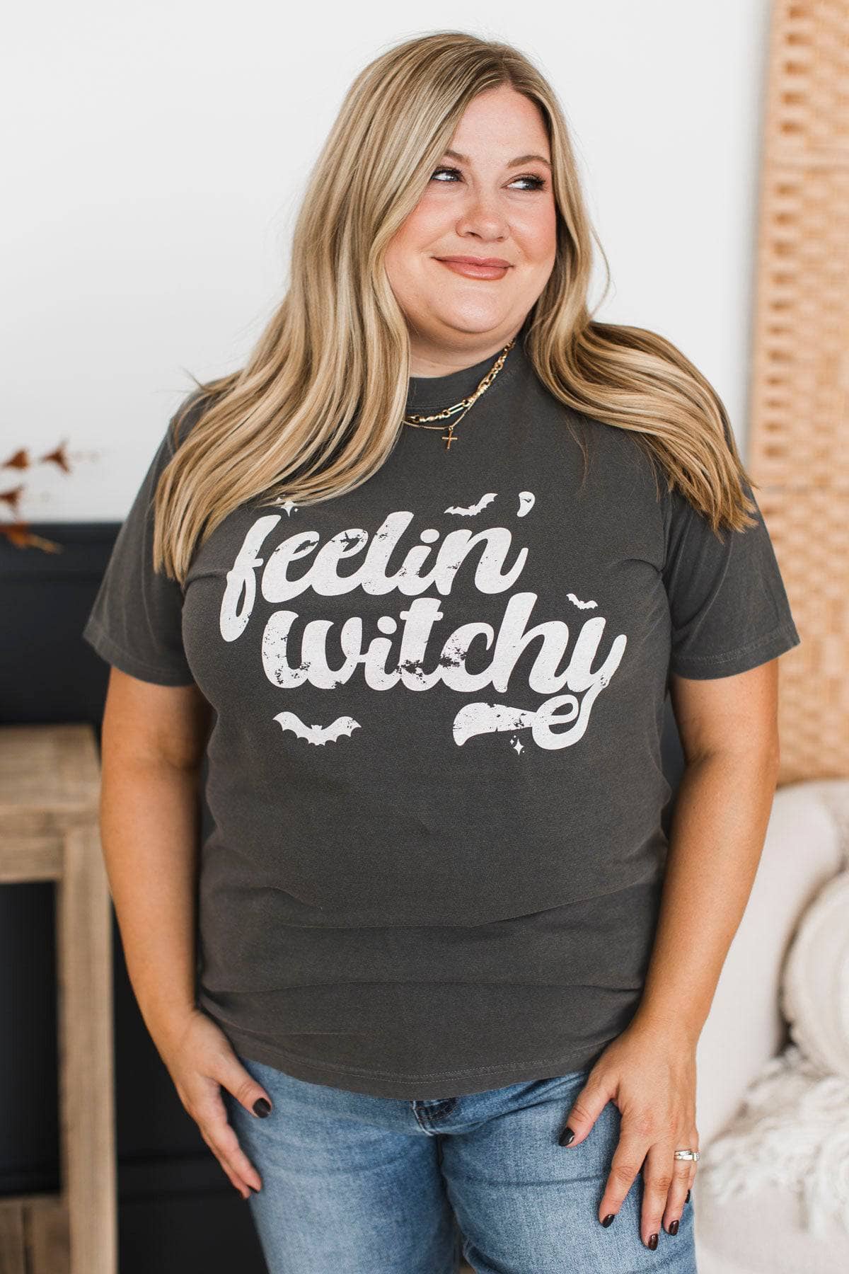 "Feelin' Witchy" Graphic Tee- Charcoal - Image 3