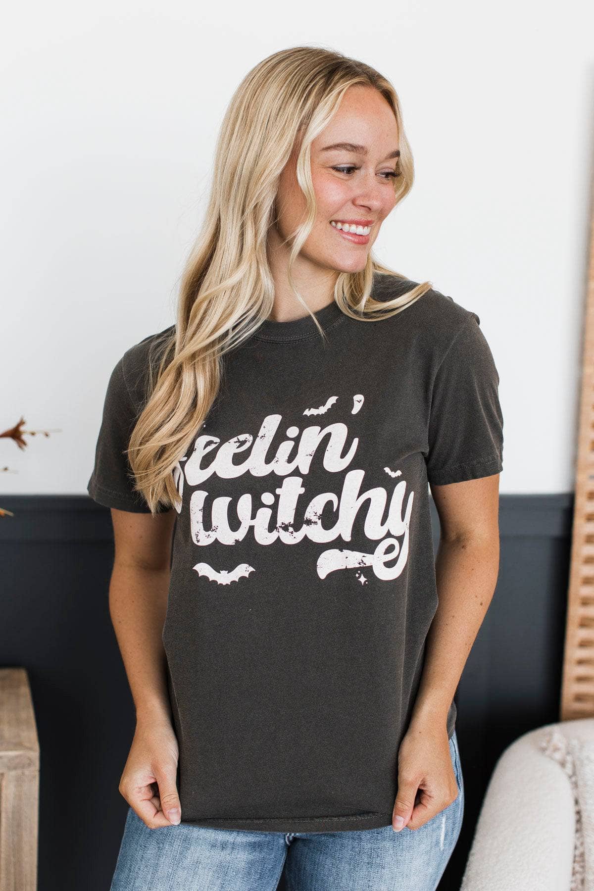 "Feelin' Witchy" Graphic Tee- Charcoal - Image 4