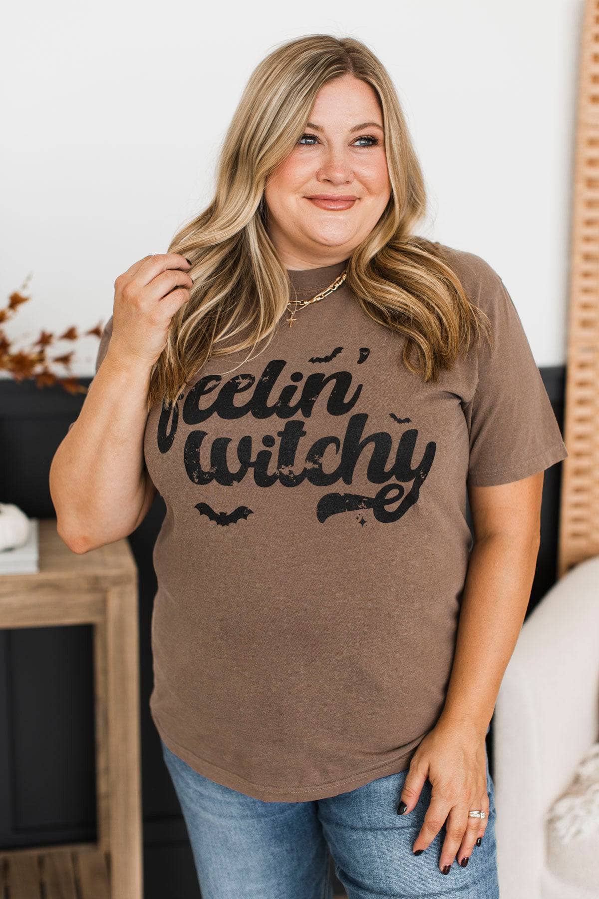 "Feelin' Witchy" Graphic Tee- Espresso - Image 4
