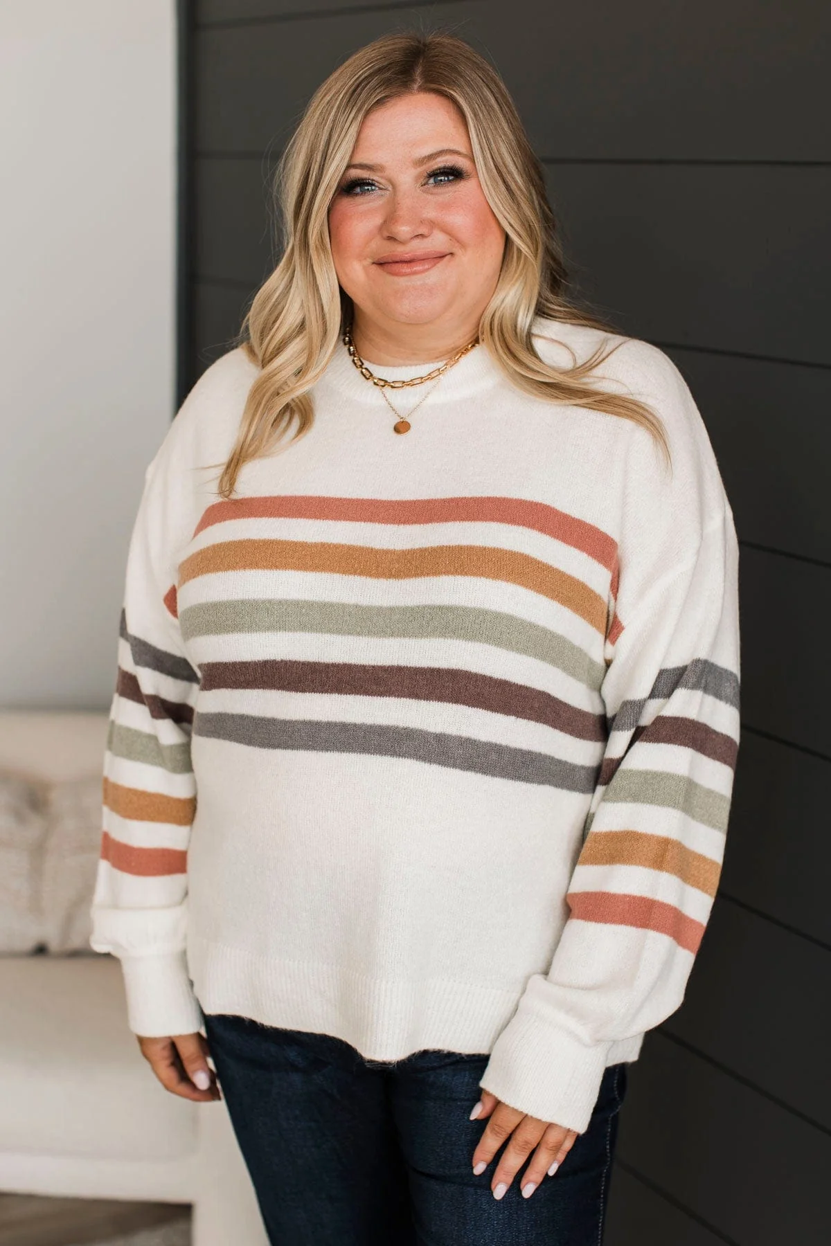 Feeling Adored Striped Knit Sweater- Off-White - Image 2