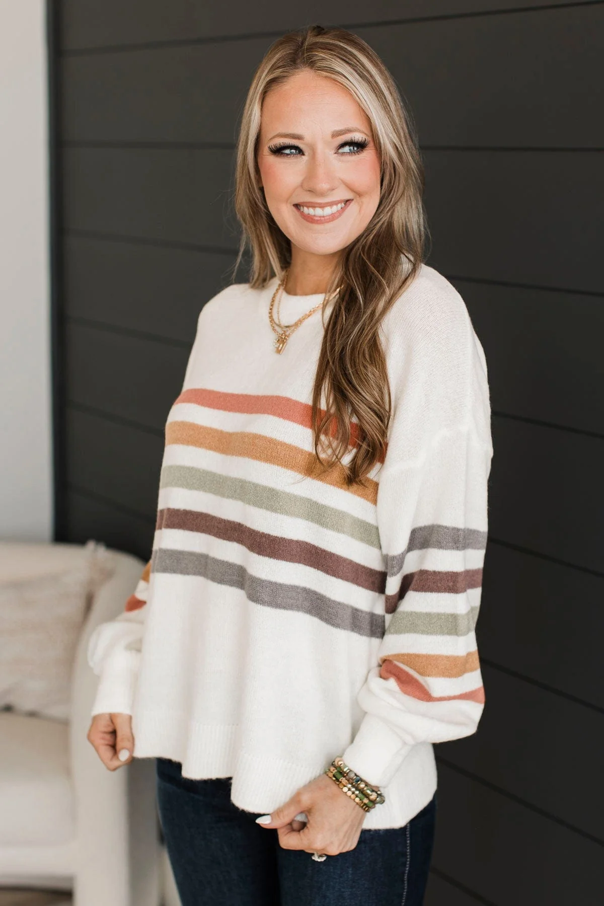 Feeling Adored Striped Knit Sweater- Off-White - Image 5
