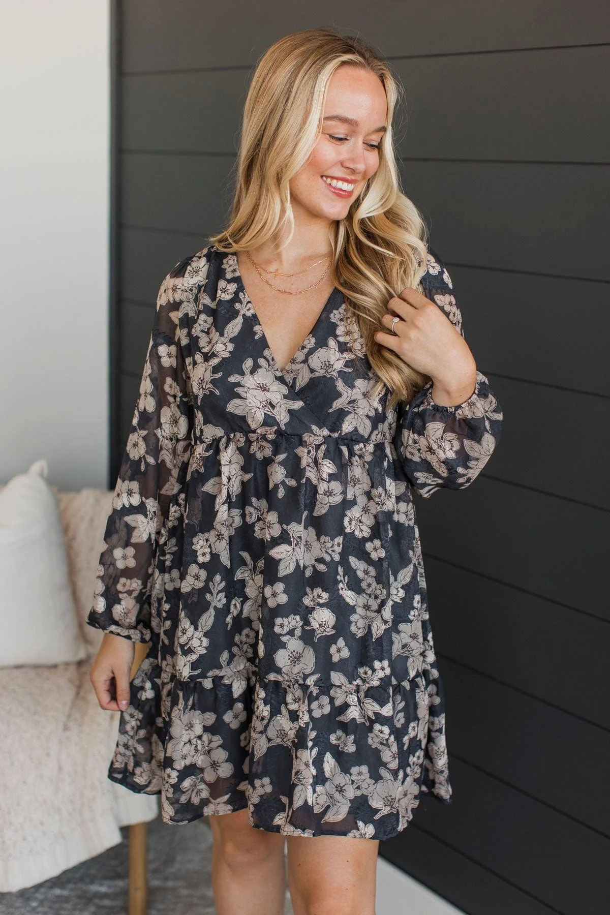 Feeling Affectionate Floral Dress- Charcoal - Image 2