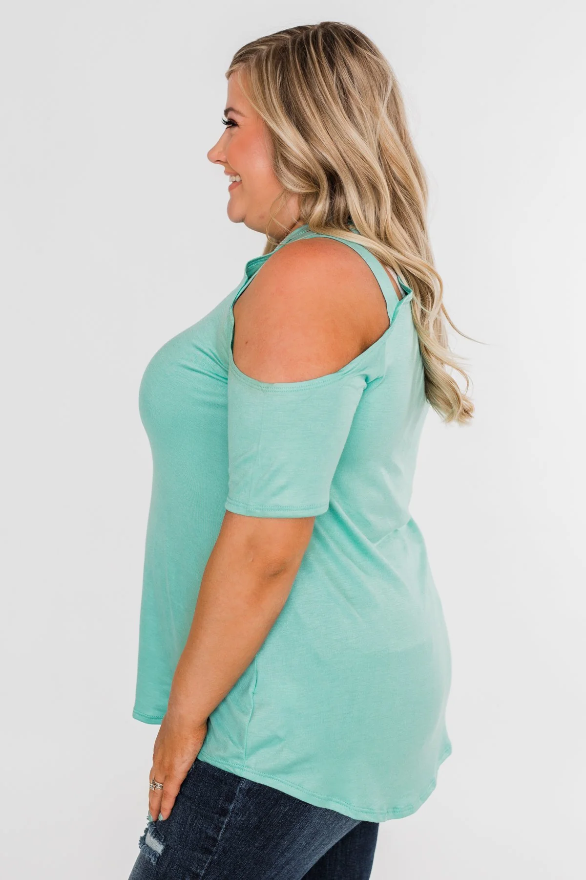 Feeling Alive Cold Shoulder Top- Aqua - Image 7