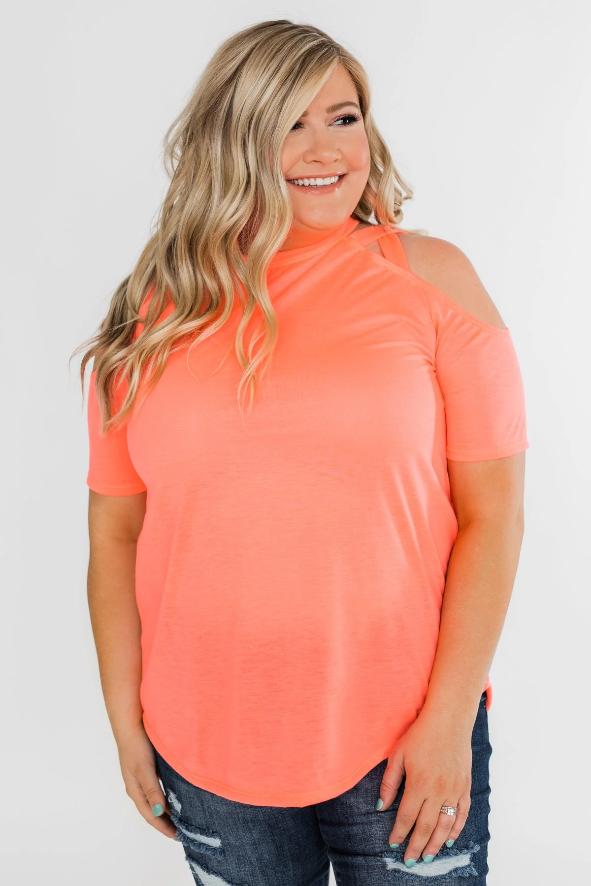 Feeling Alive Cold Shoulder Top- Neon Orange - Image 10