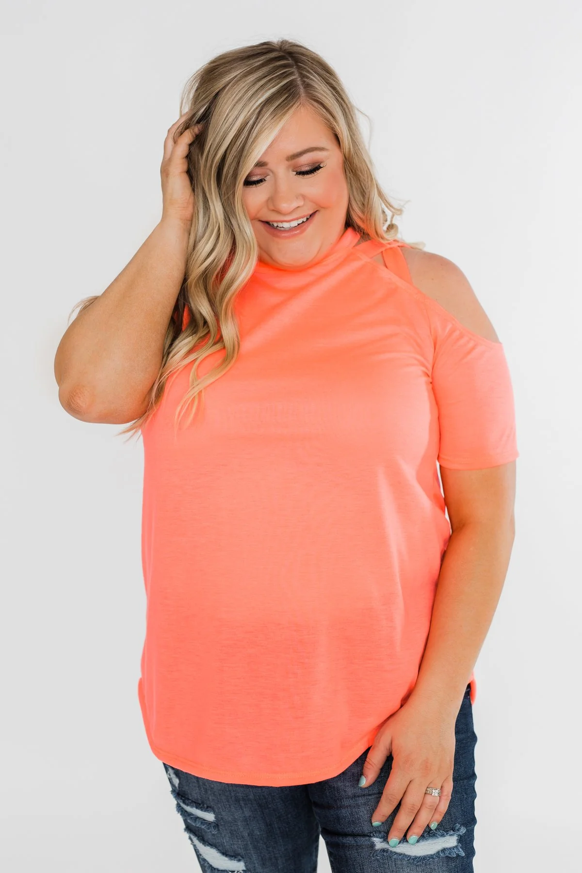 Feeling Alive Cold Shoulder Top- Neon Orange - Image 9
