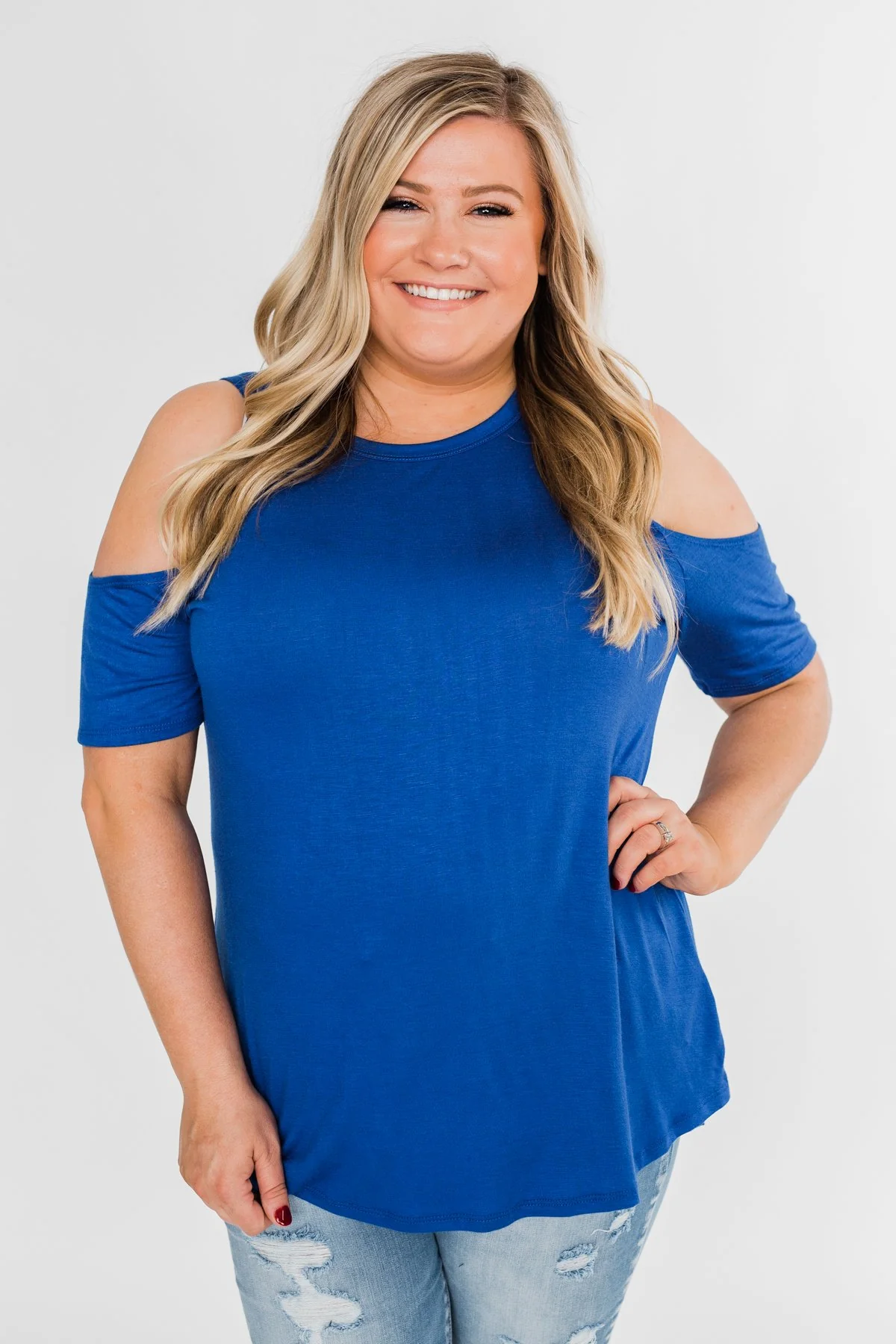 Feeling Alive Cold Shoulder Top- Royal Blue - Image 6