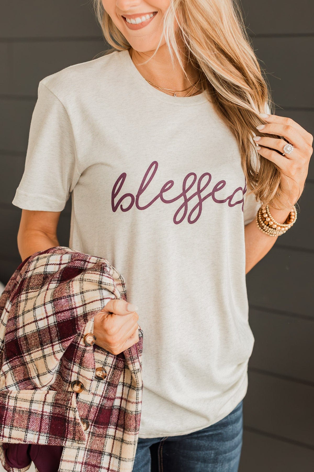 Feeling "Blessed" Graphic Tee- Oatmeal - Image 4