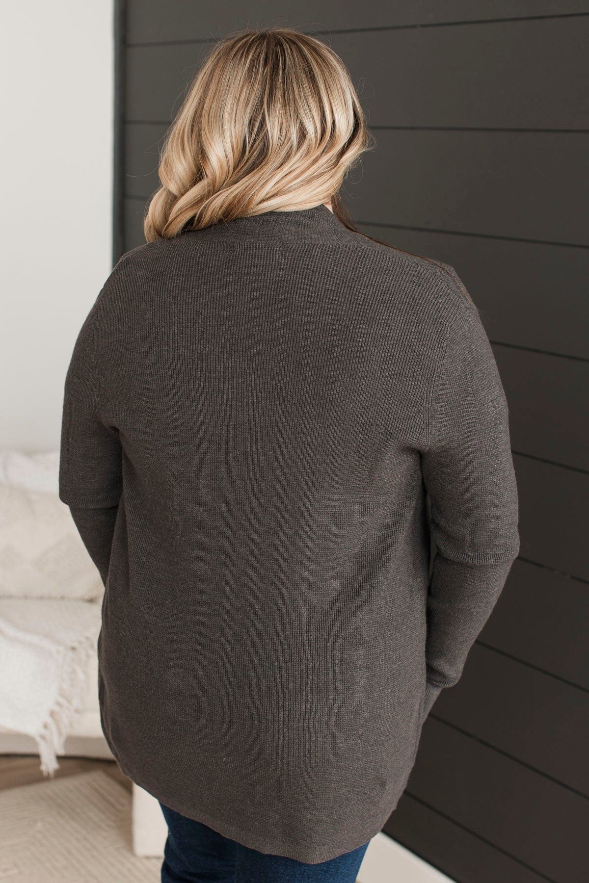 Feeling Blissful Waffle Knit Cardigan- Charcoal - Image 11