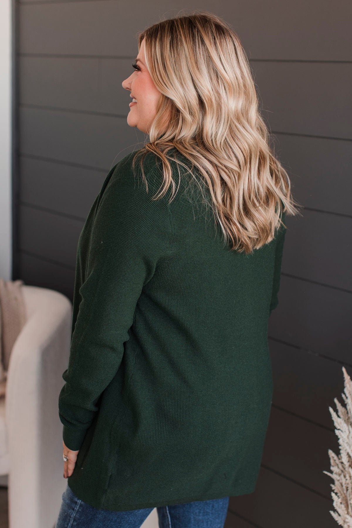 Feeling Blissful Waffle Knit Cardigan- Forest Green - Image 5
