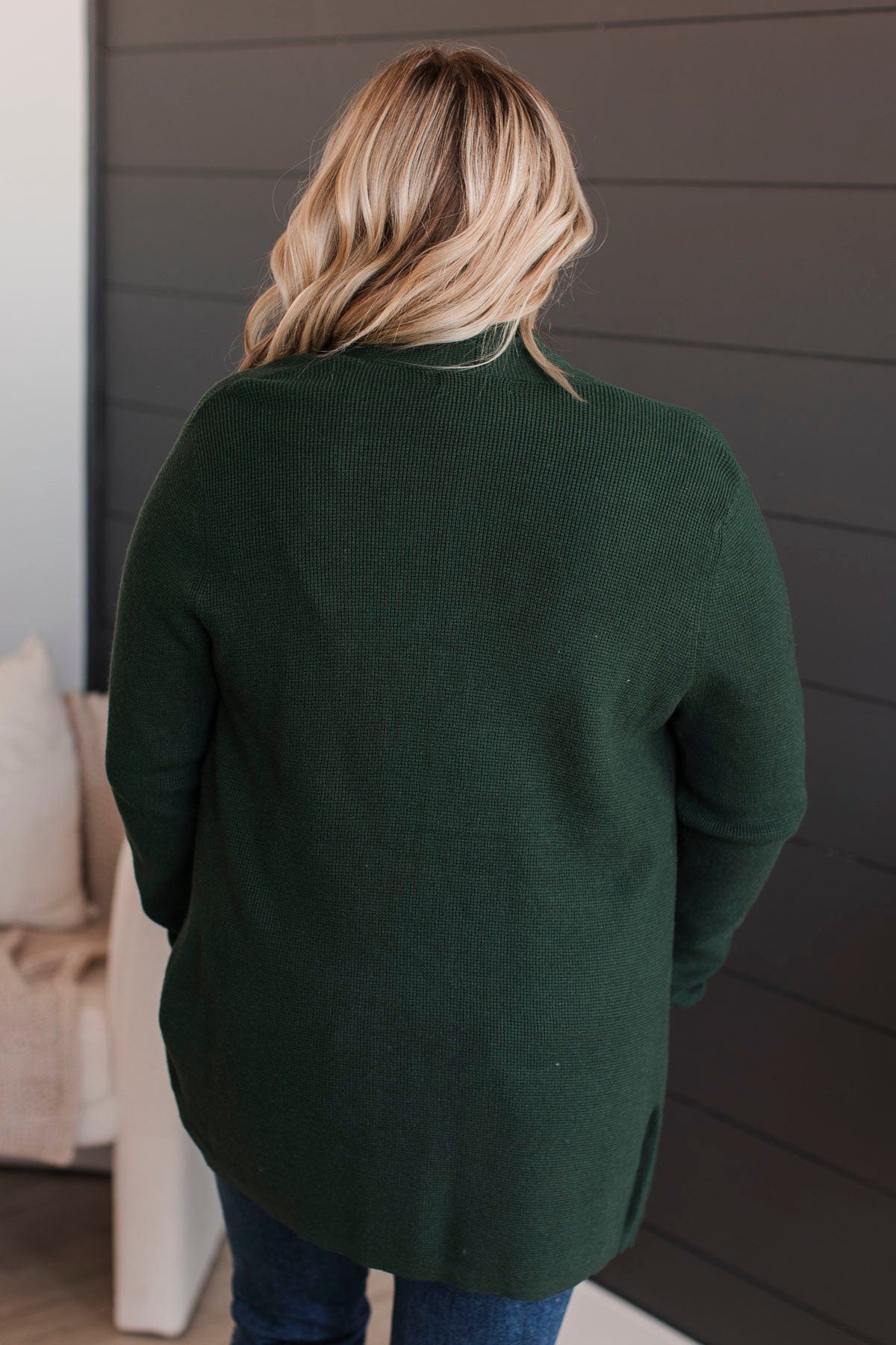 Feeling Blissful Waffle Knit Cardigan- Forest Green - Image 7